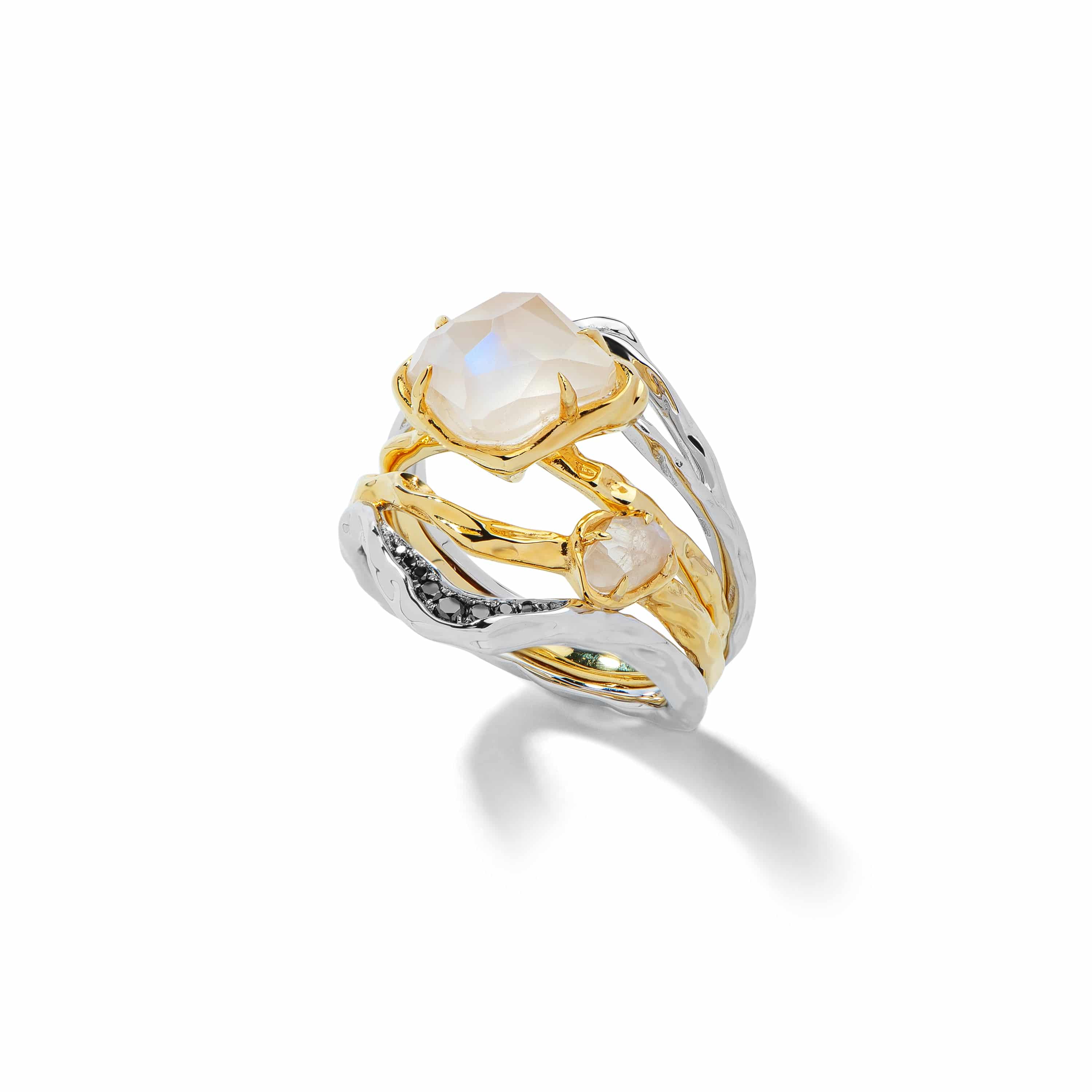 Dual Ring Set In Yellow & White Gold With Moonstones - K.S. Sze & Sons