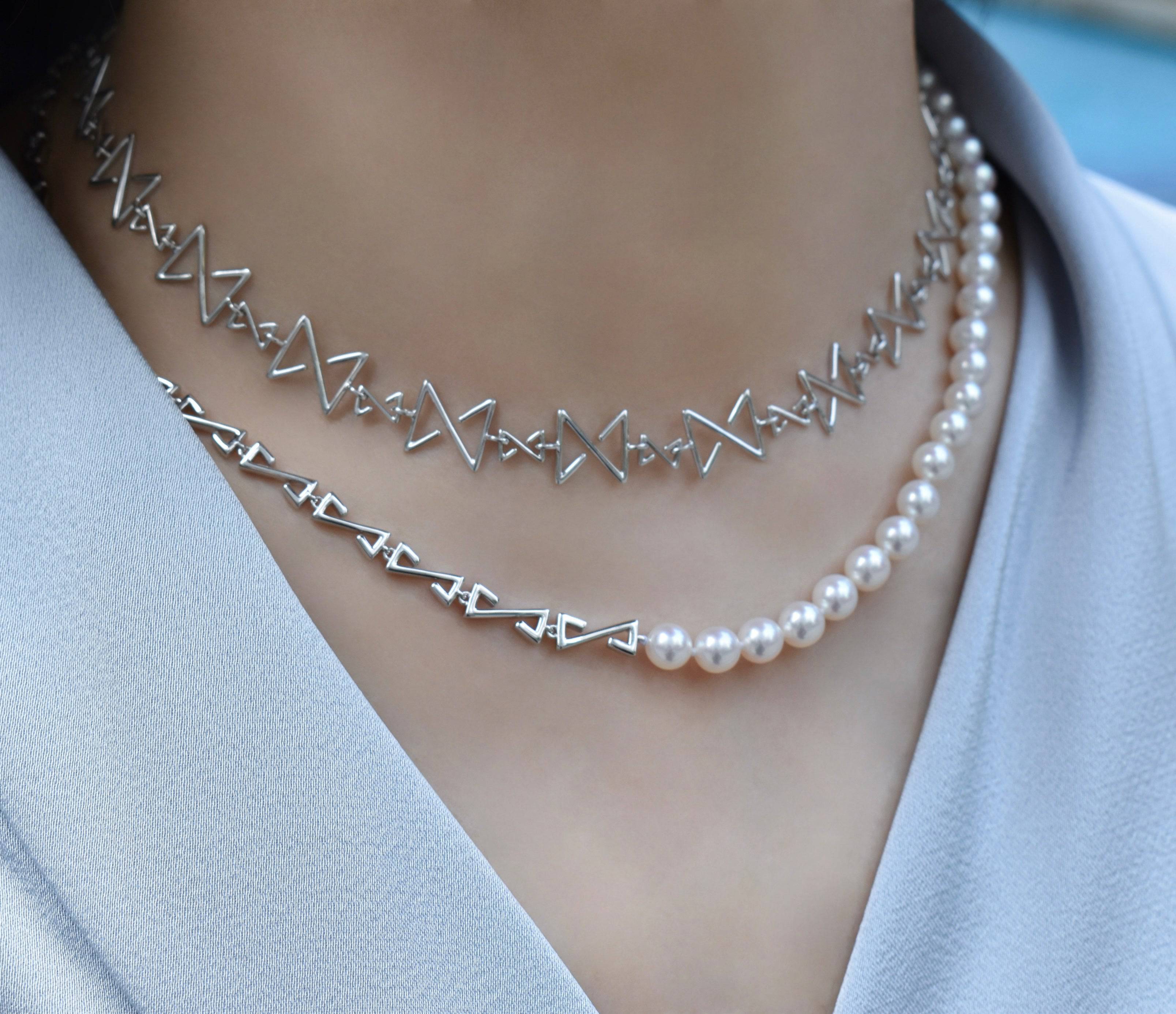 Duality Silver Chain With Akoya Pearls - K.S. Sze & Sons