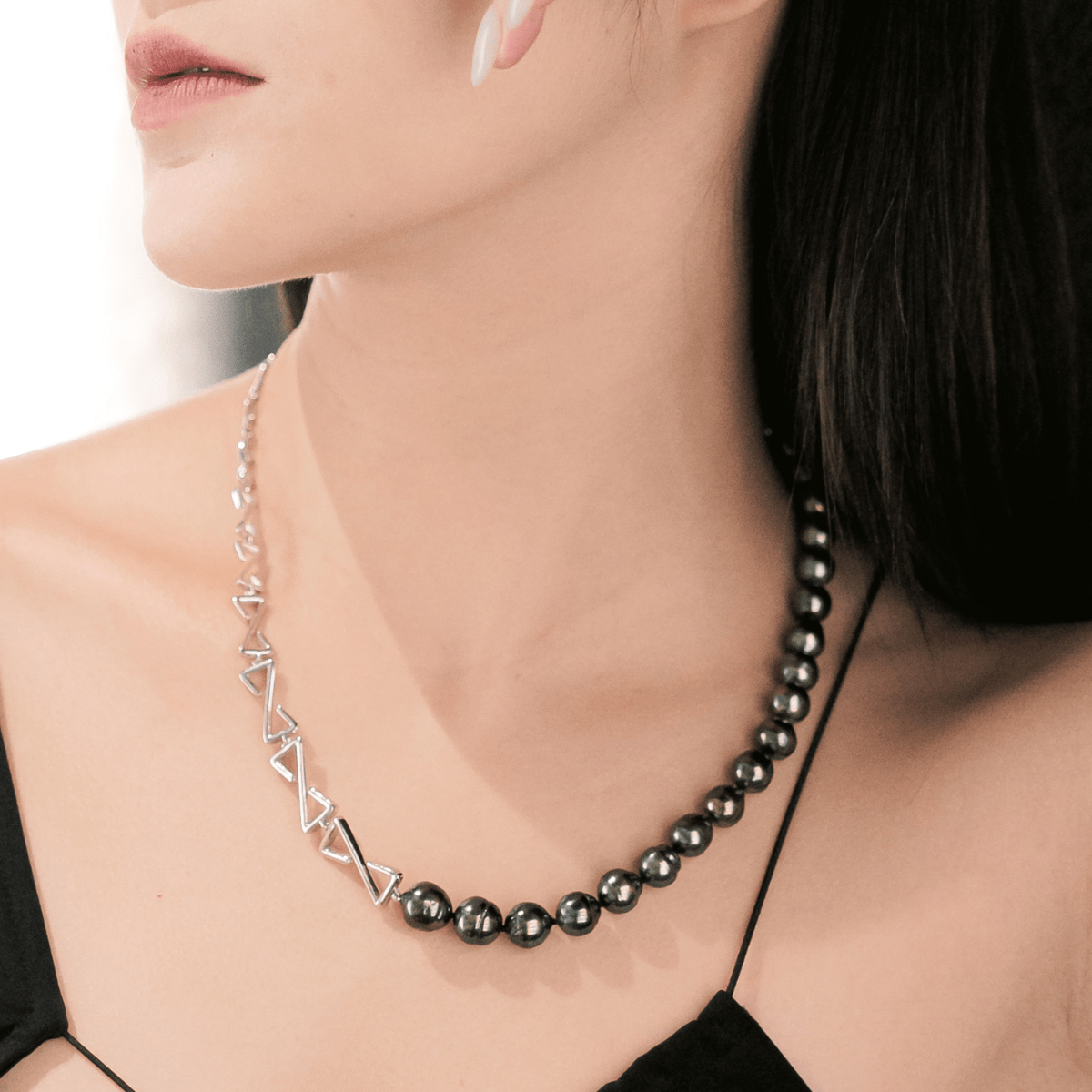 Duality Sterling Silver Chain with Tahitian Pearls - K.S. Sze & Sons