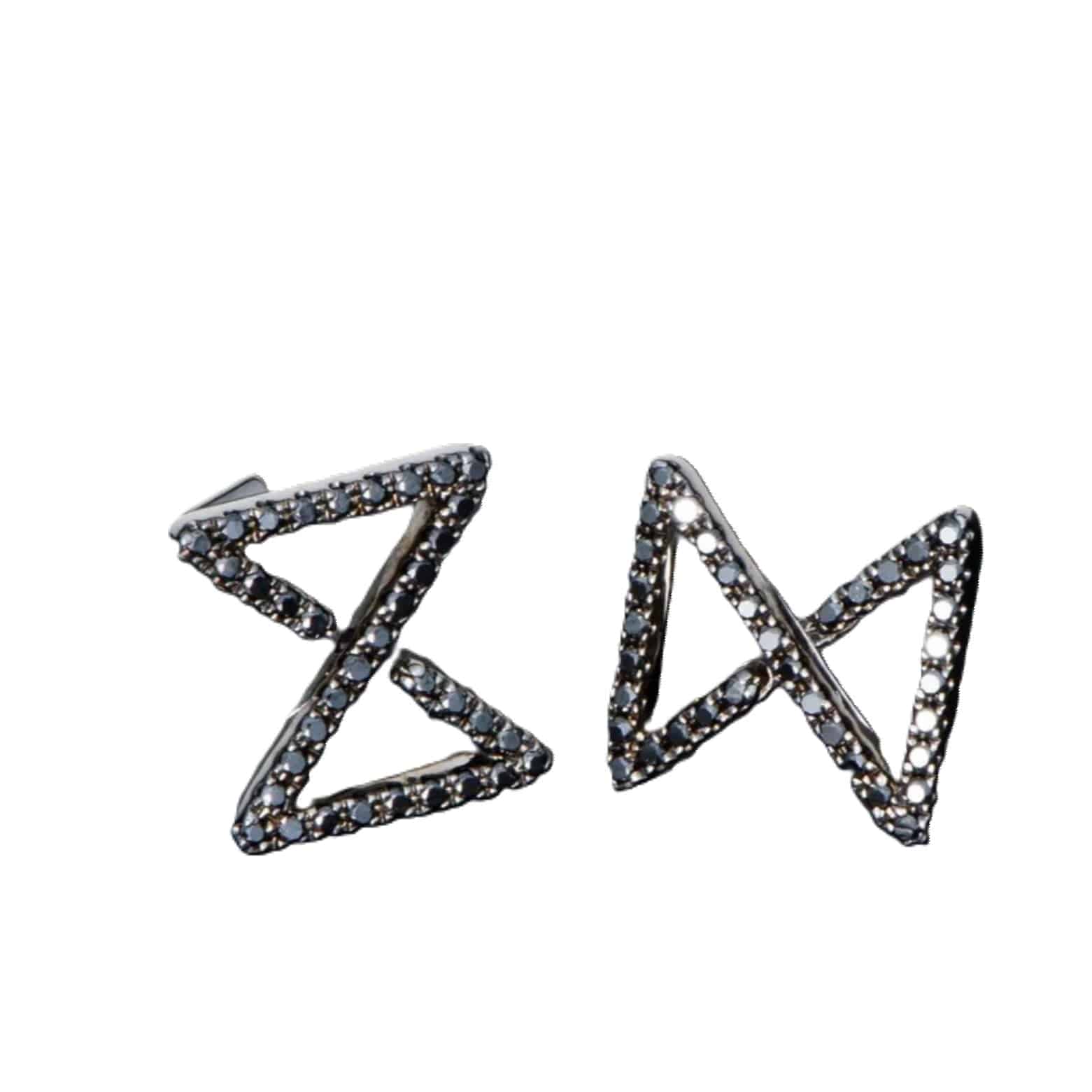 Ear Studs In Black Rhodium Silver With Black Diamonds - K.S. Sze & Sons