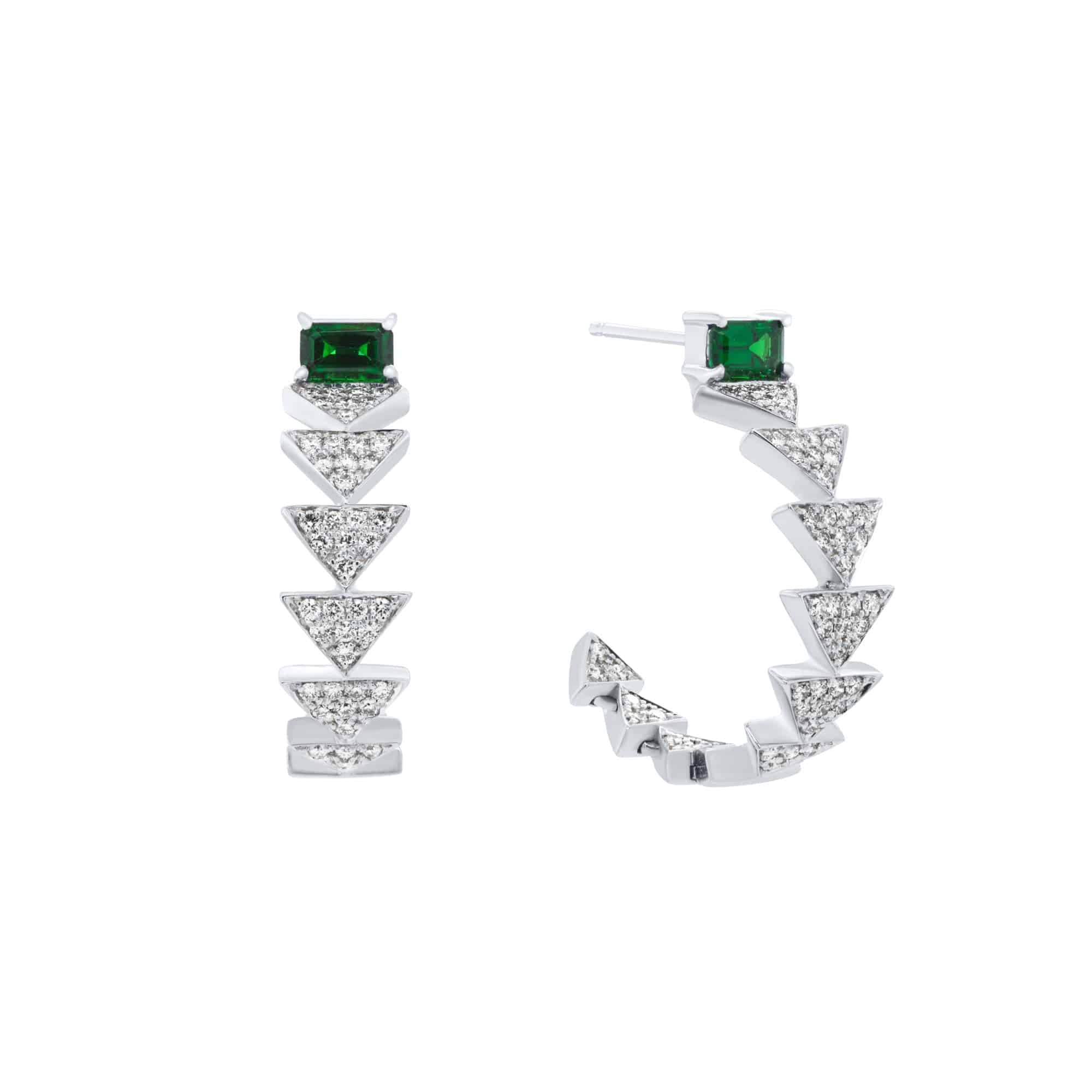 Earrings In White Gold With Tsavorite And Diamonds - K.S. Sze & Sons