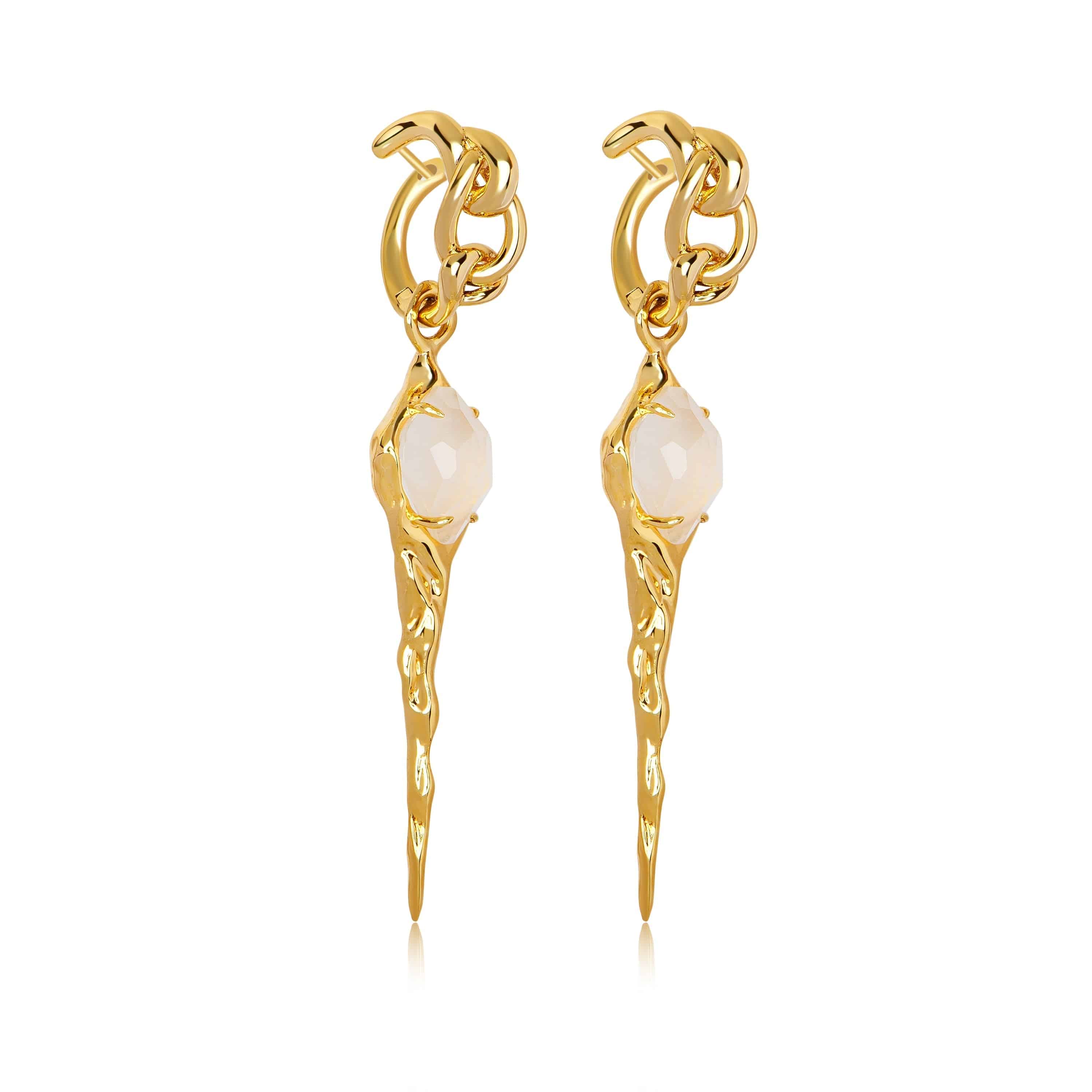 Earrings In Yellow Gold With Moonstones - K.S. Sze & Sons