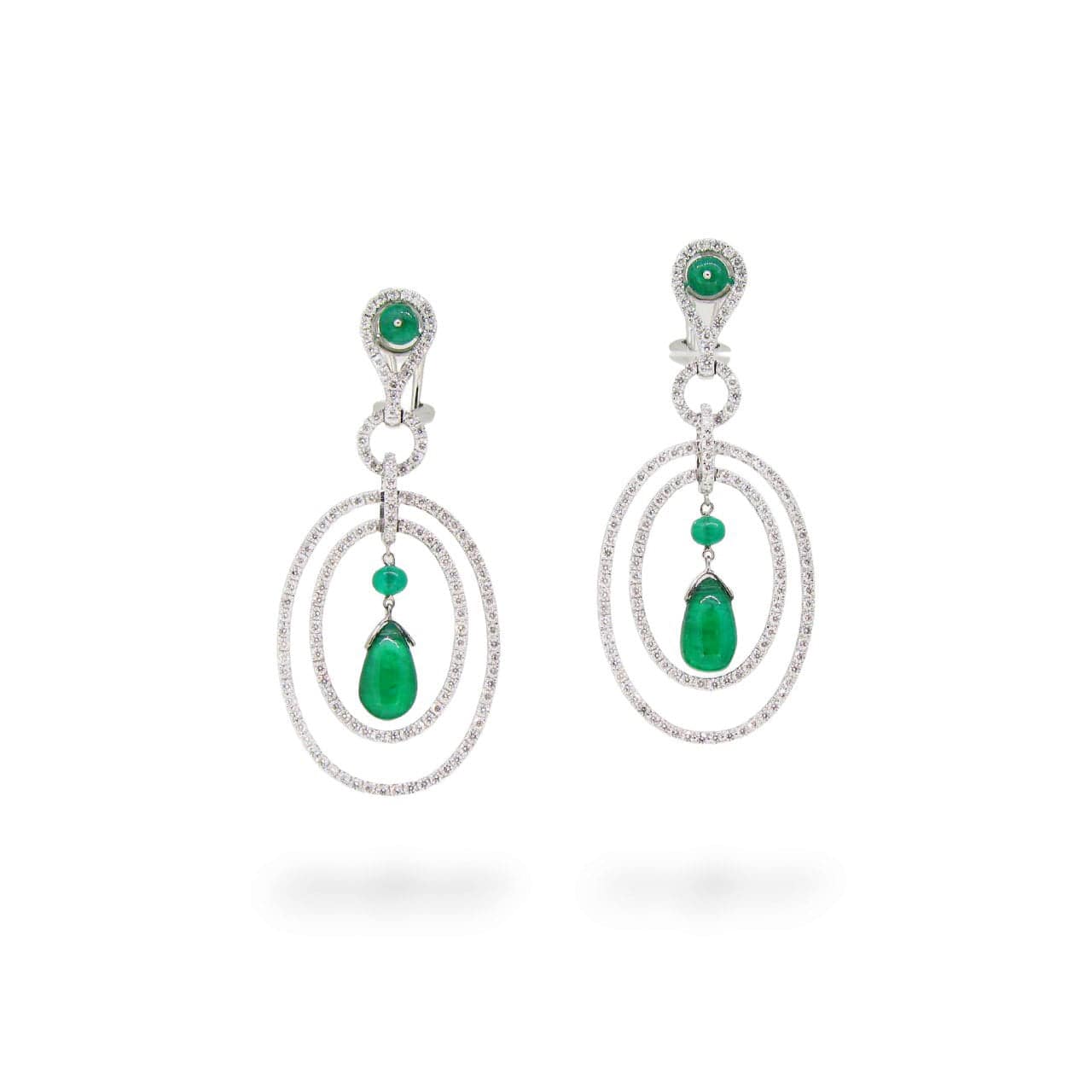 Emerald & Diamond Dangling Earrings - K.S. Sze & Sons