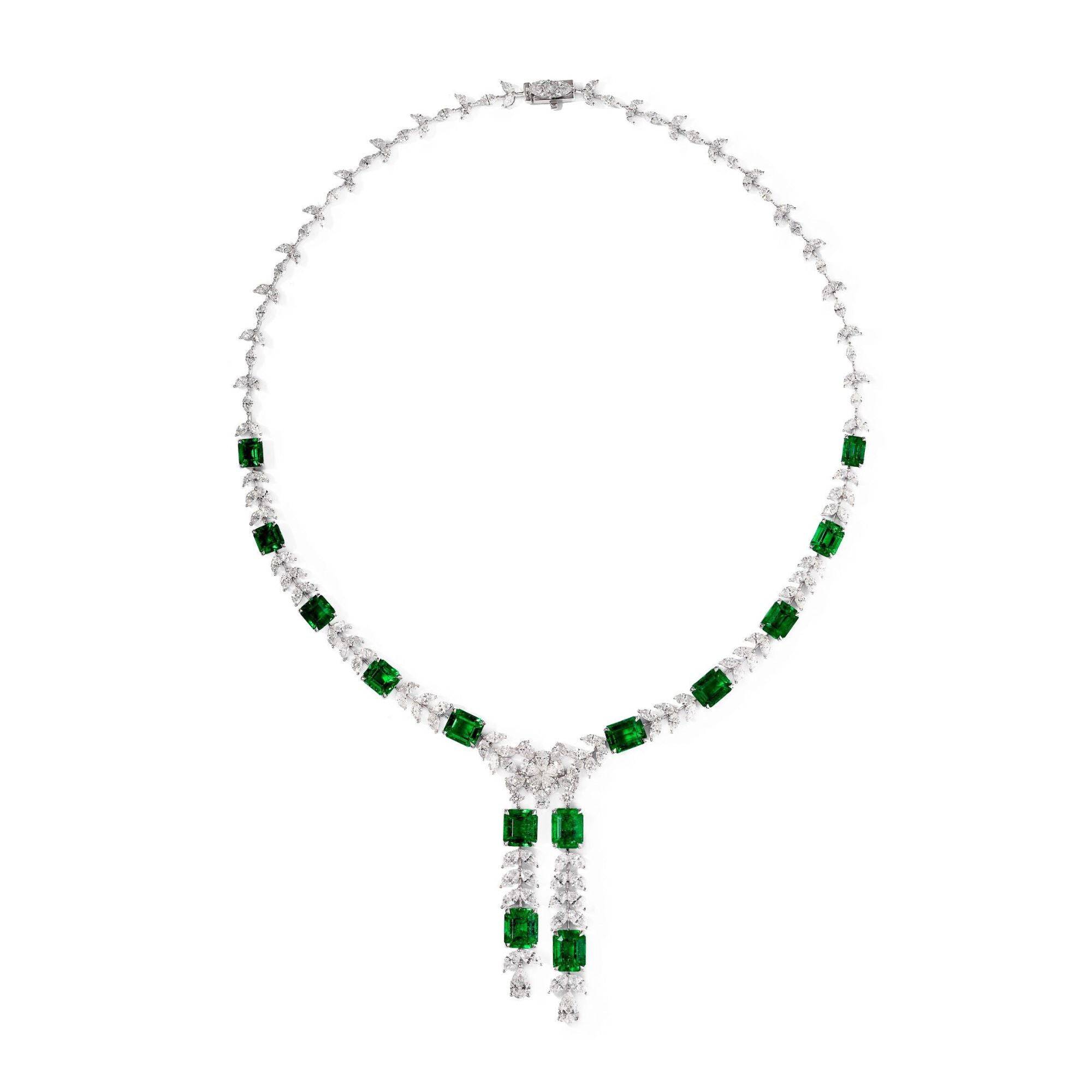 Emerald & Diamond Necklace (Guild & CGL Certificate) - K.S. Sze & Sons