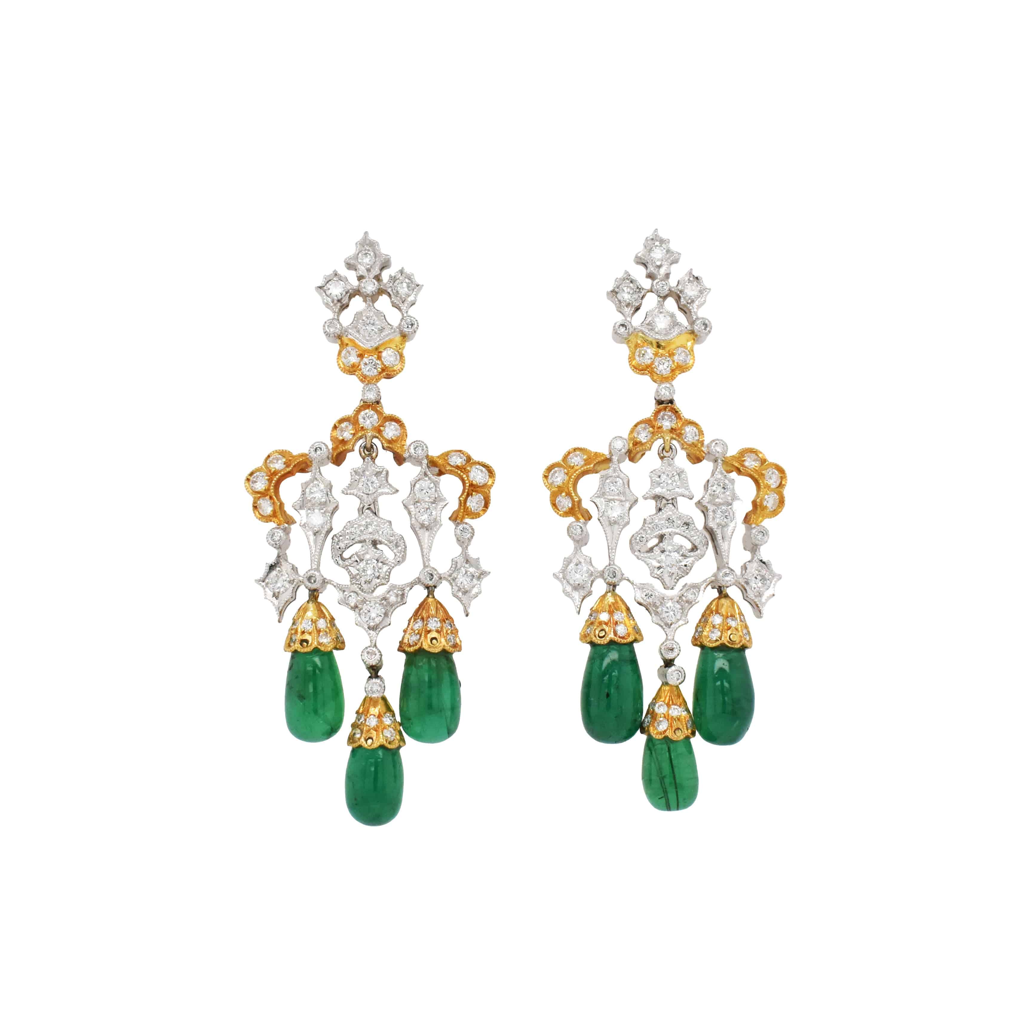 Emerald Drops & Diamond Earrings - K.S. Sze & Sons