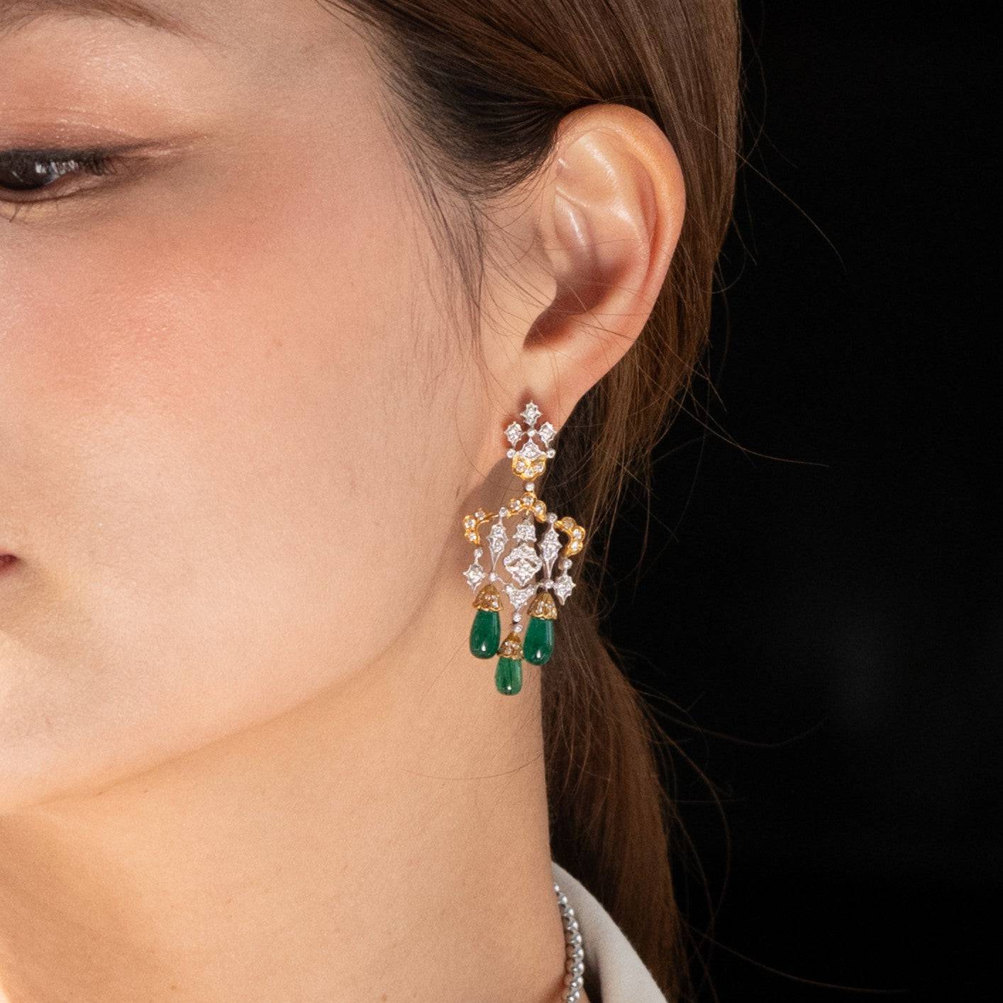 Emerald Drops & Diamond Earrings