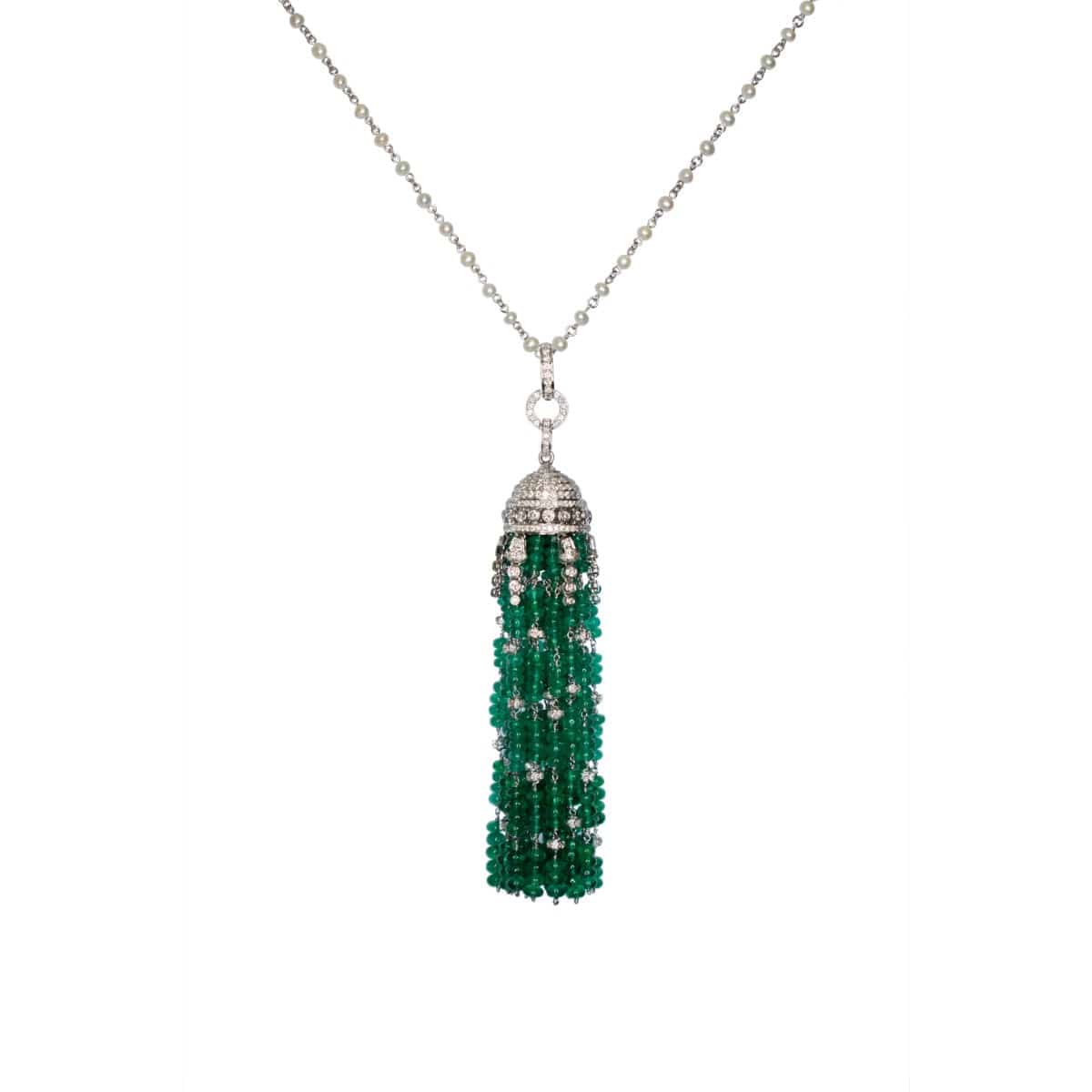 Emerald & White Diamond Tassel Pendant - K.S. Sze & Sons