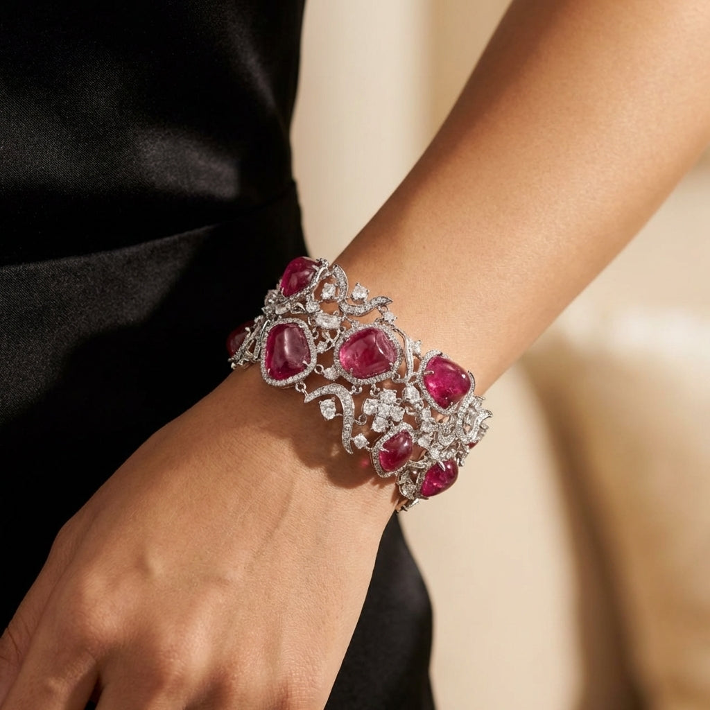 Enchanted Vine Ruby & Diamond Bracelet In 18K White Gold   - K.S. Sze & Sons