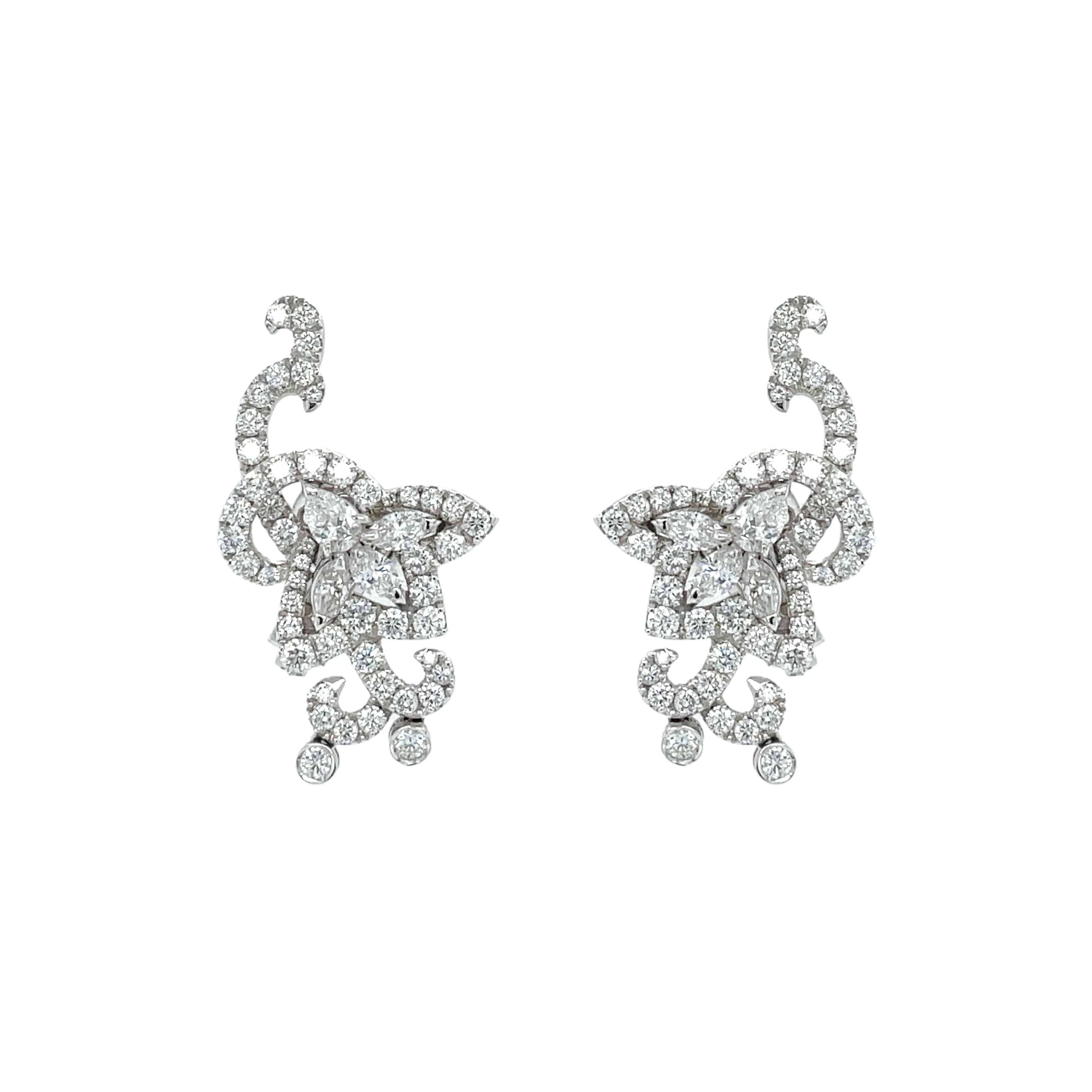 Floral Shaped Diamond Earrings - K.S. Sze & Sons