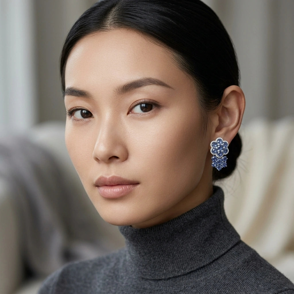 Sapphire & Diamond Floral Earrings - K.S. Sze & Sons