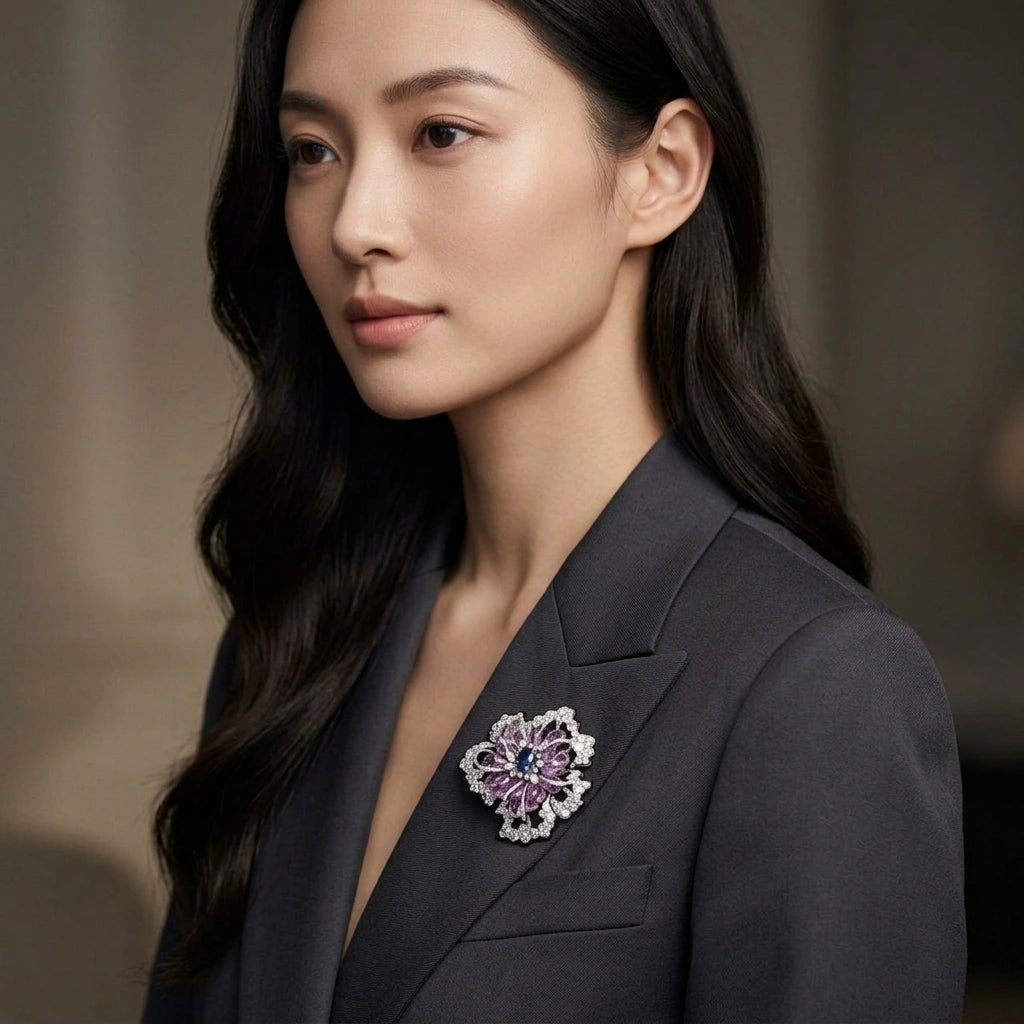 Sapphire, Pink Sapphire & Diamond  Brooch - K.S. Sze & Sons