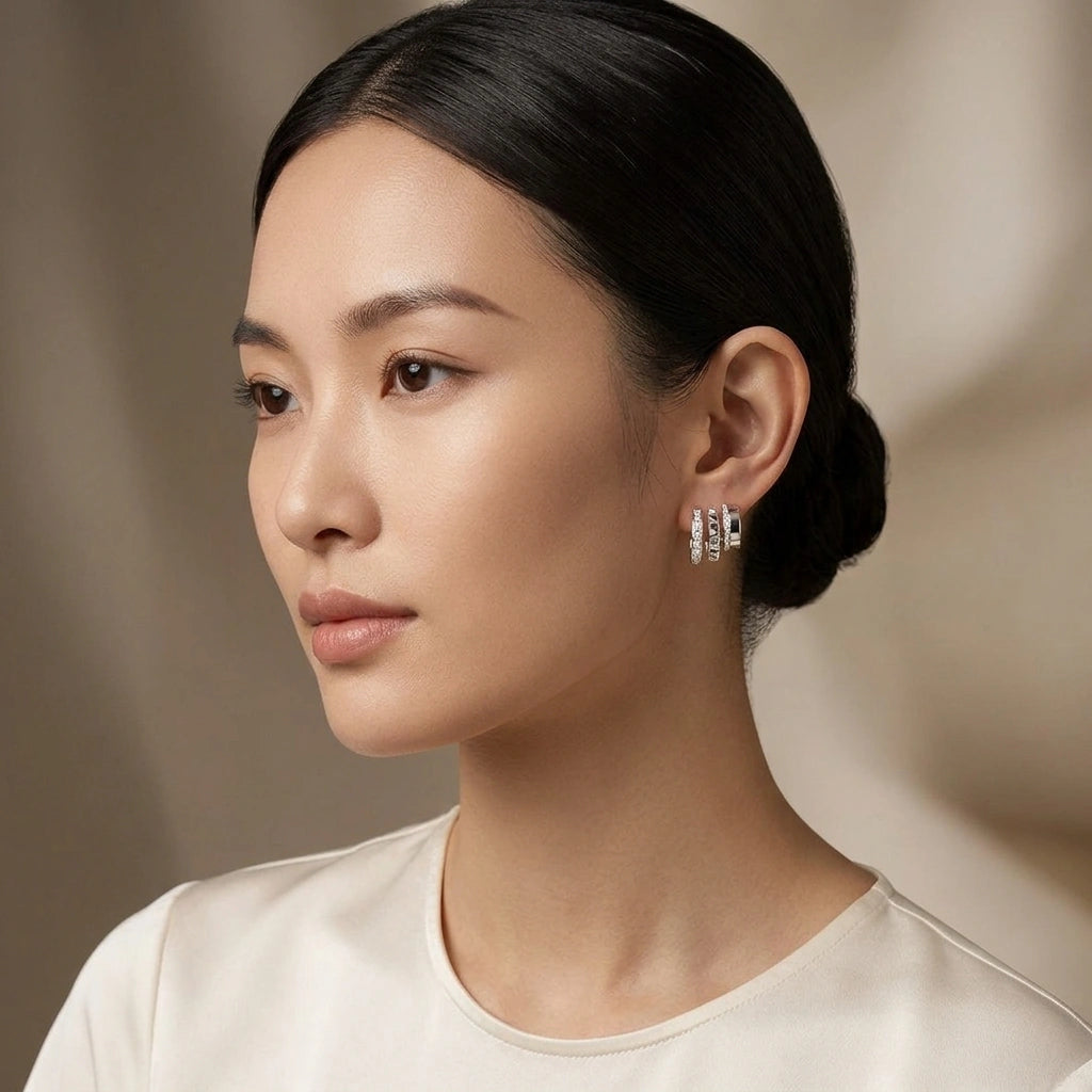 3 Rows Diamond Earrings - K.S. Sze & Sons