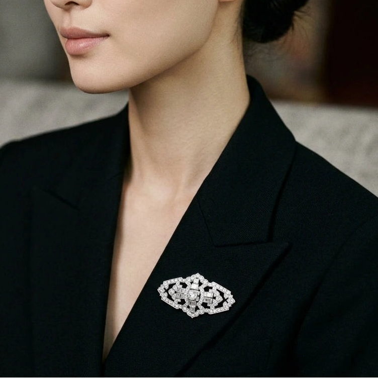 Platinum Diamond Brooch - K.S. Sze & Sons