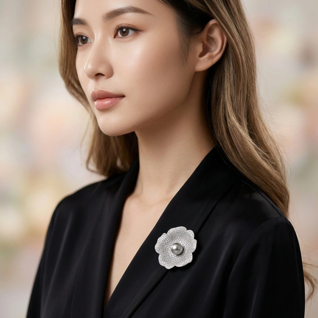 Tahitian Pearl & Diamond  Brooch - K.S. Sze & Sons
