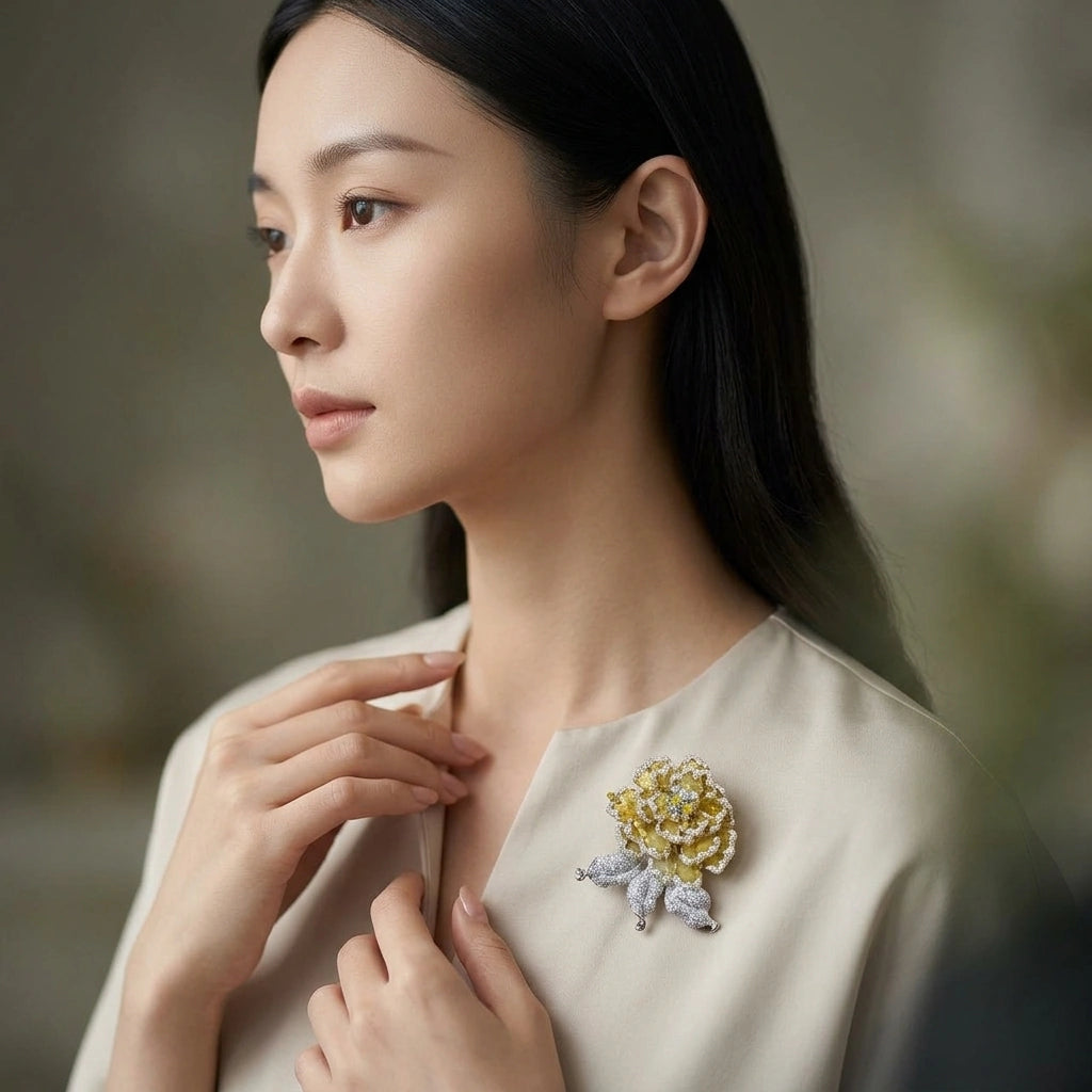 Golden Bloom Rough Diamond Brooch - K.S. Sze & Sons