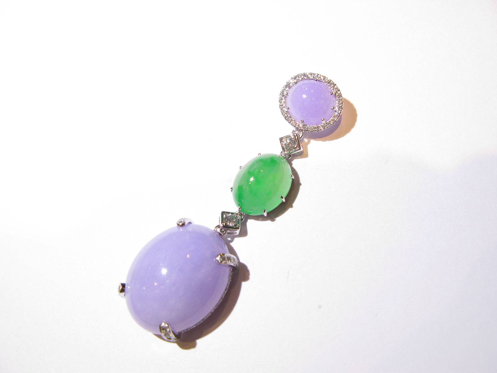 Green Jadeite, Lavender Jadeite and Diamond Pendant - K.S. Sze & Sons