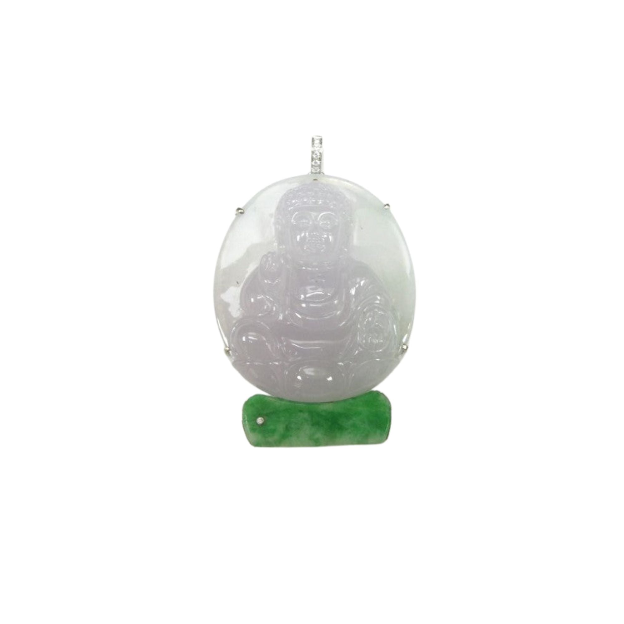 Green Jadeite, White Jadeite & Diamond Pendant - K.S. Sze & Sons