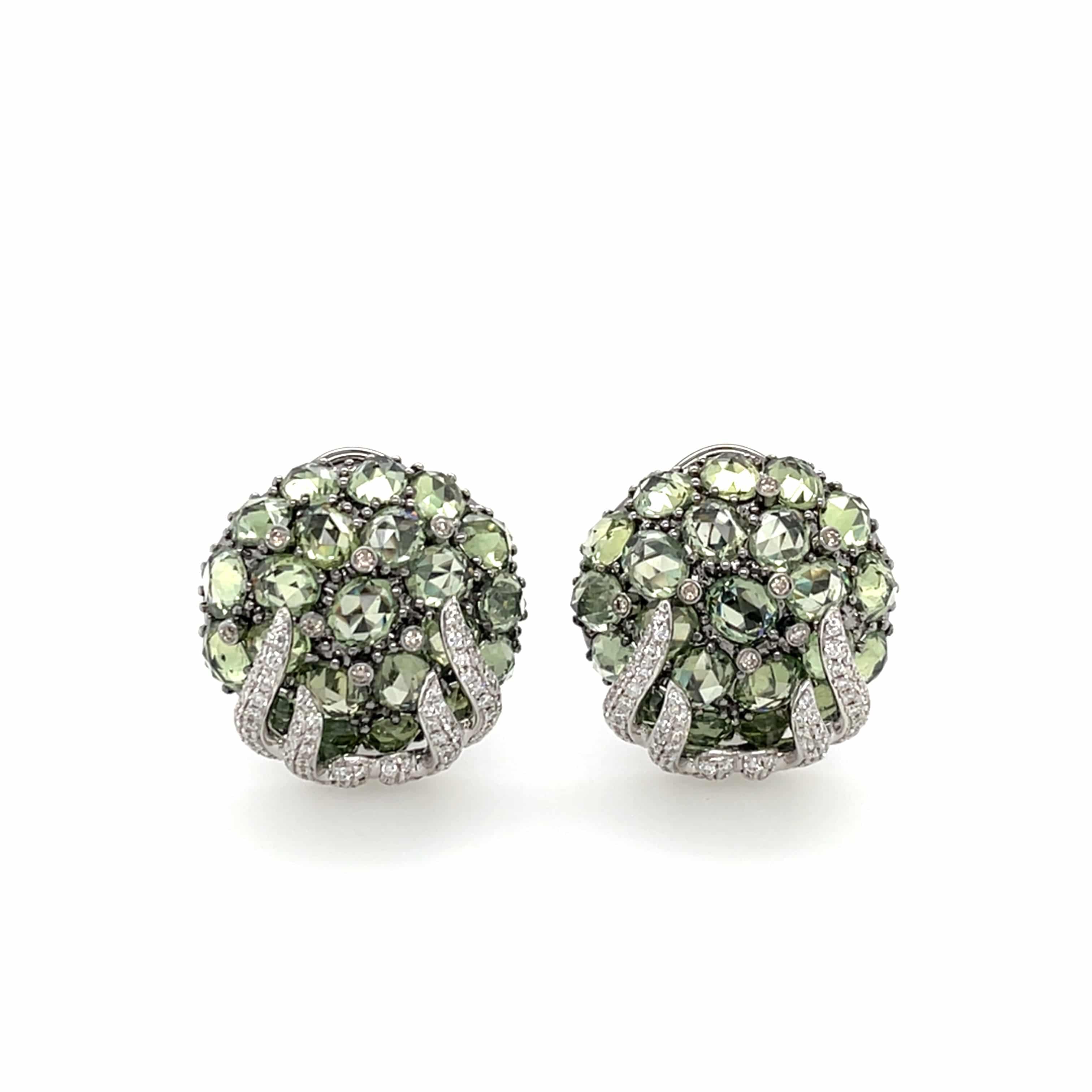 Green Sapphire & Diamond Earrings