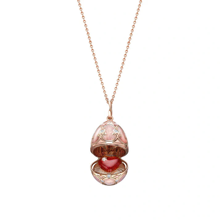 FABERGE Pink Guilloché Enamel Heart Surprise Locket - K.S. Sze & Sons