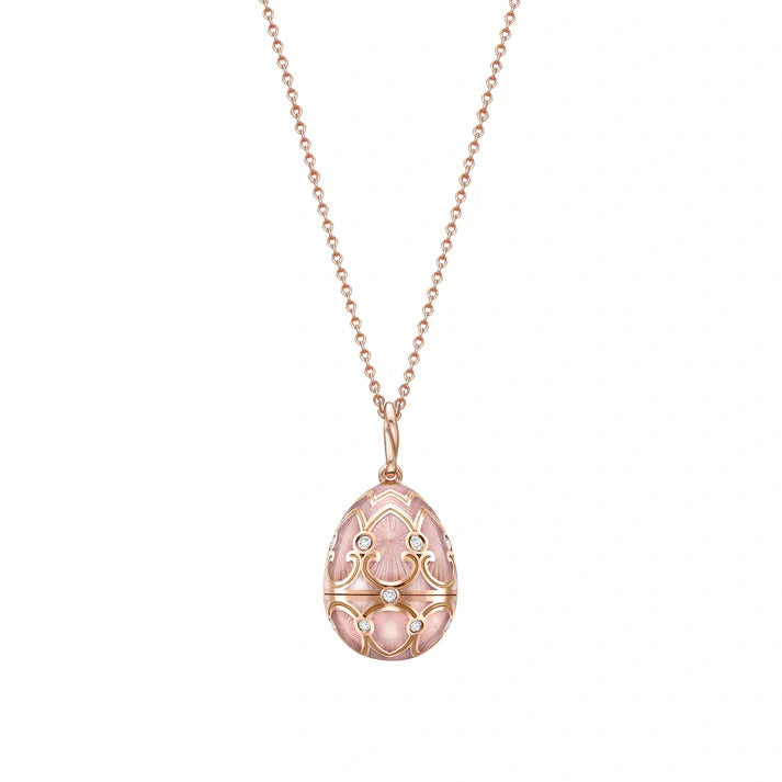 FABERGE Pink Guilloché Enamel Heart Surprise Locket - K.S. Sze & Sons