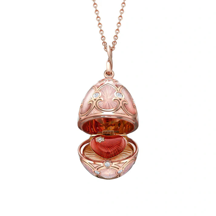 FABERGE Pink Guilloché Enamel Heart Surprise Locket - K.S. Sze & Sons