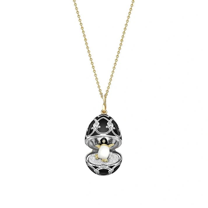 FABERGE Guilloché Enamel Penguin Surprise Locket - K.S. Sze & Sons