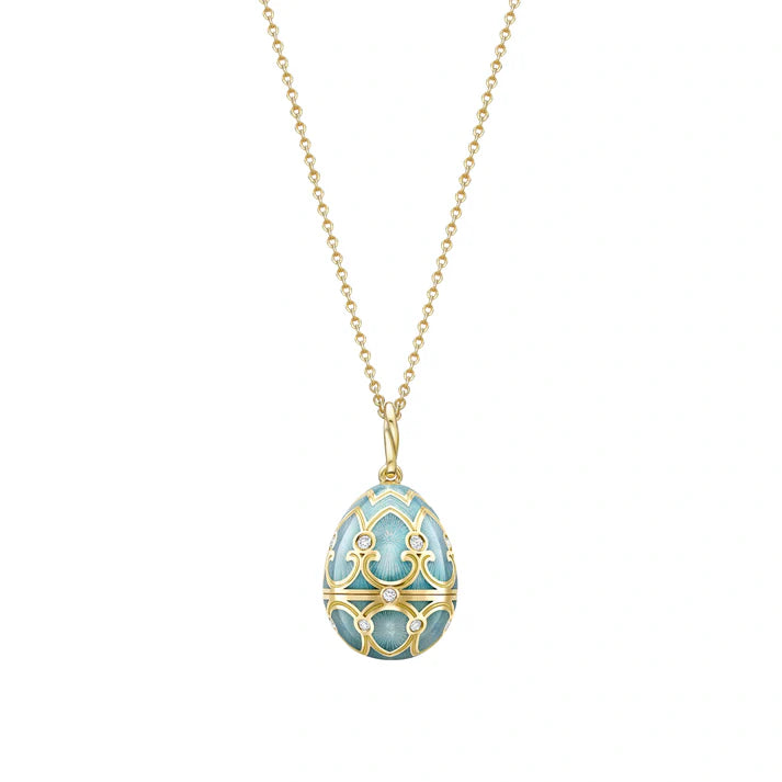 FABERGE Turquoise Guilloché Enamel Clover Surprise Locket - K.S. Sze & Sons