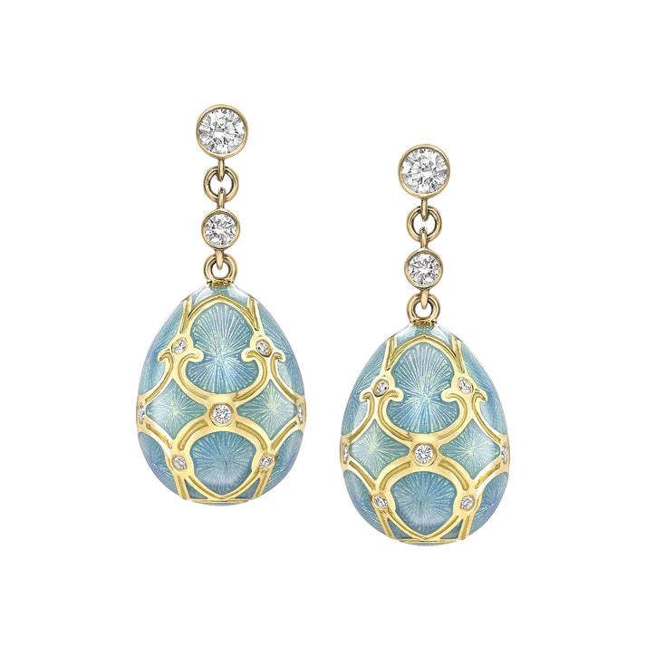 FABERGE Turquoise Guilloché Enamel Egg Drop Earrings - K.S. Sze & Sons