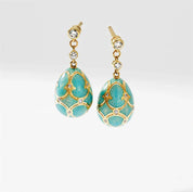 FABERGE Turquoise Guilloché Enamel Egg Drop Earrings - K.S. Sze & Sons
