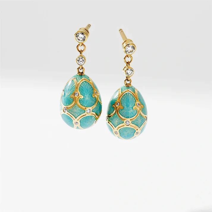 FABERGE Turquoise Guilloché Enamel Egg Drop Earrings - K.S. Sze & Sons