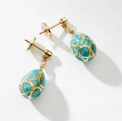 FABERGE Turquoise Guilloché Enamel Egg Drop Earrings - K.S. Sze & Sons