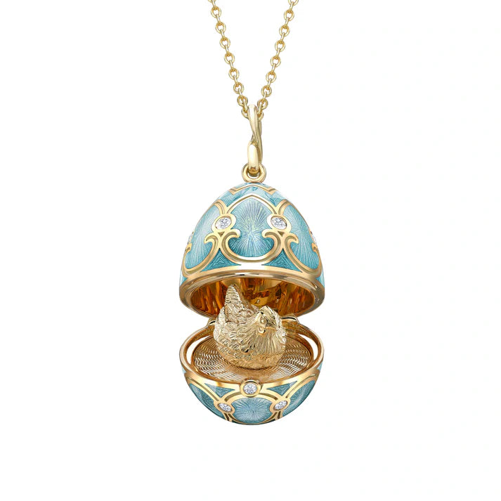 FABERGE Turquoise Guilloché Enamel Hen Surprise Locket - K.S. Sze & Sons