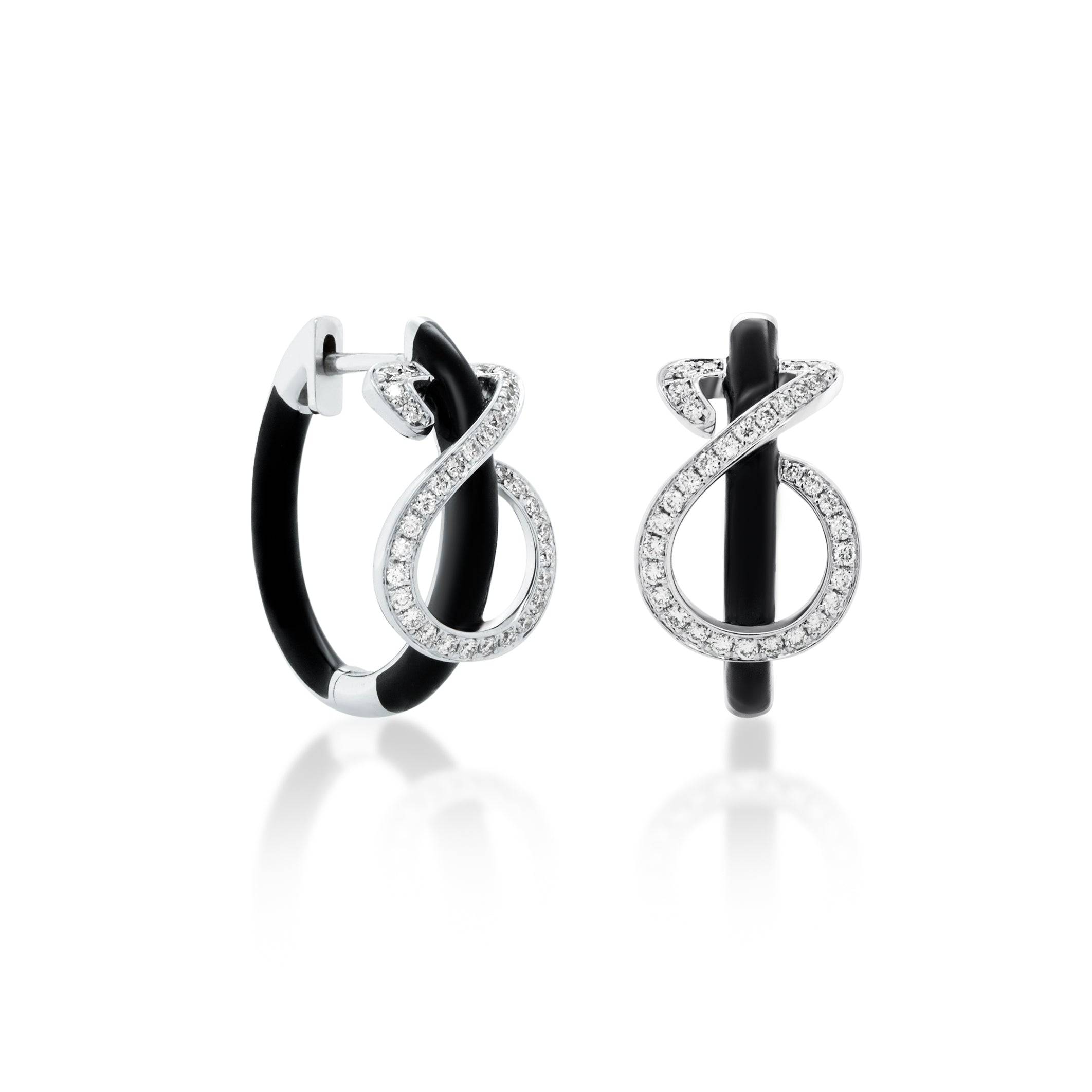 Hoop Diamonds Earrings with Black Enamel