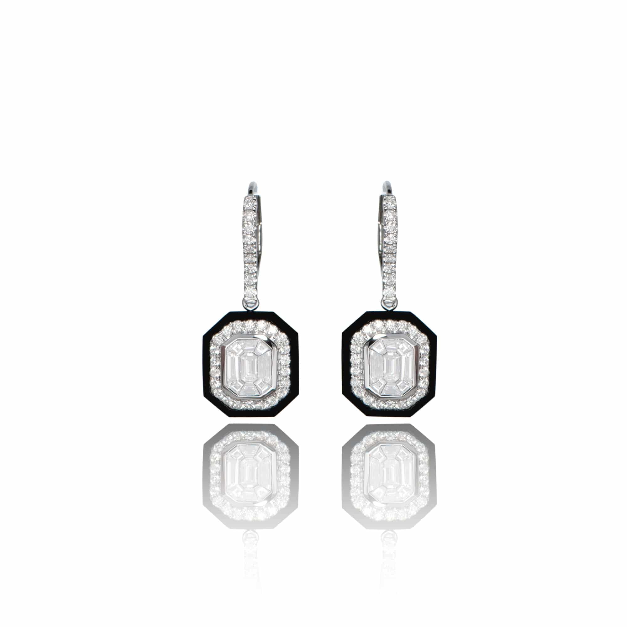 Illusion Diamond & Onyx Earrings