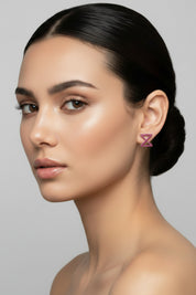 Infinity Ear Studs In White Gold With Ruby