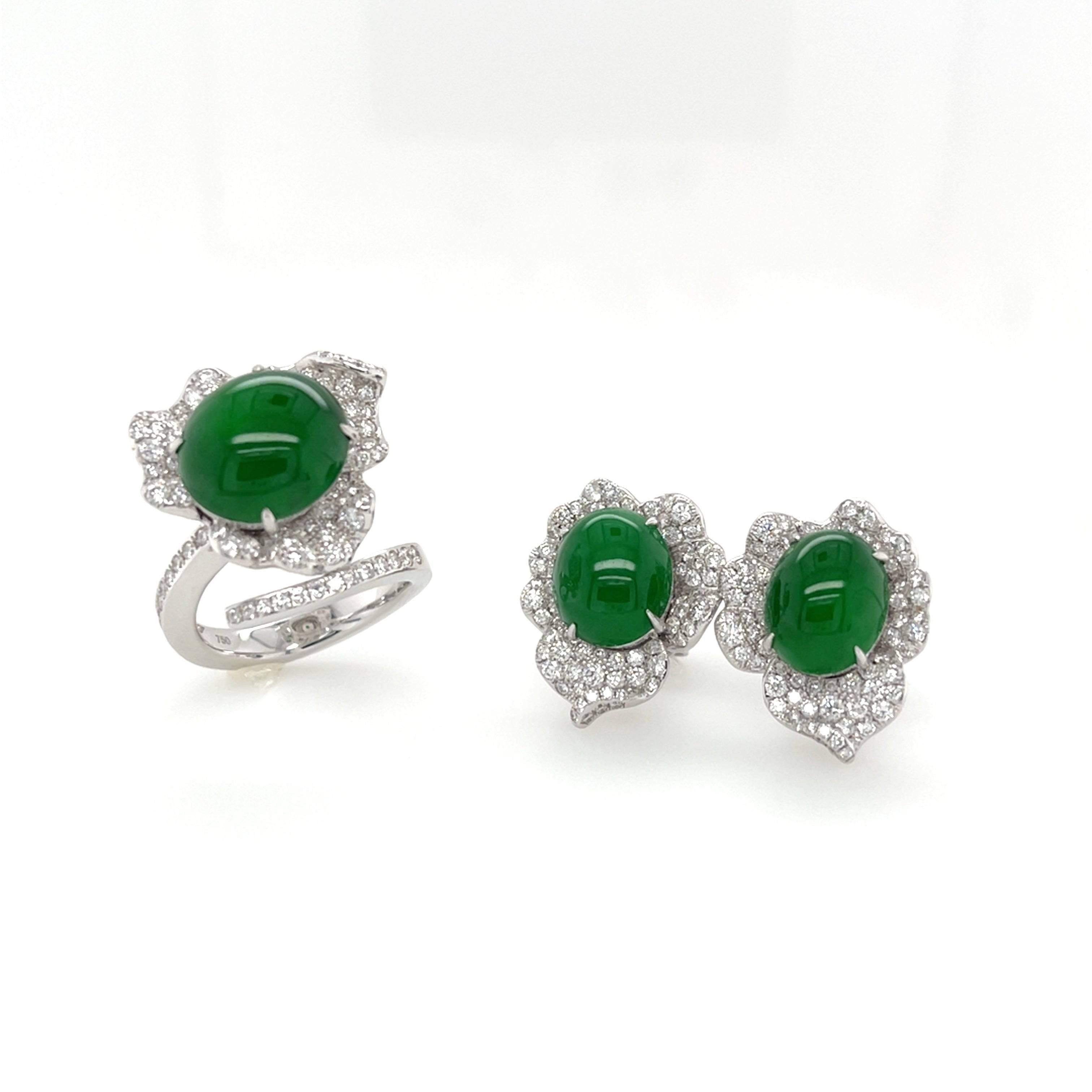 Jade & Diamond Ring & Earrings - K.S. Sze & Sons