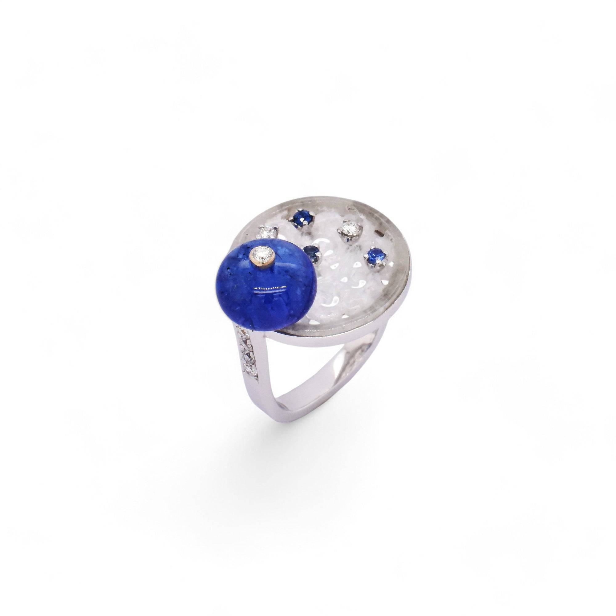 Jade, Tanzanite, Sapphire & Diamond Ring - K.S. Sze & Sons