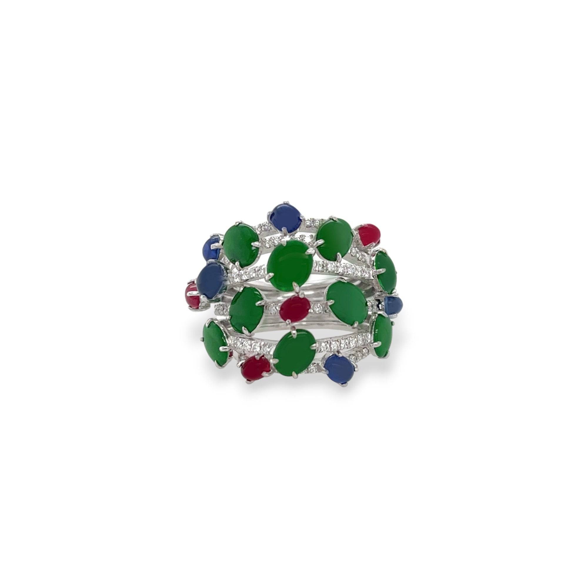 Jadeite, Sapphire, Ruby & Diamond Ring - K.S. Sze & Sons