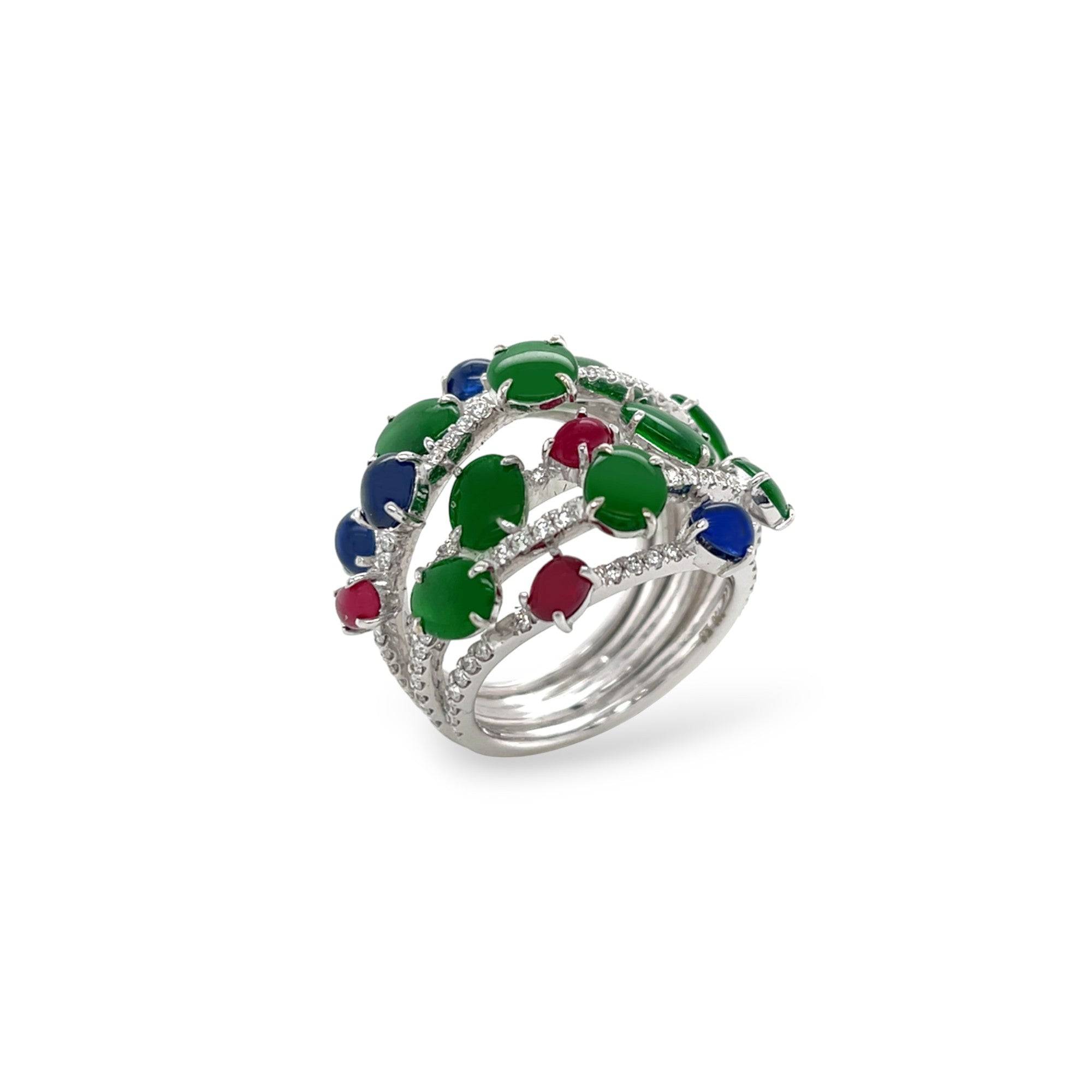 Jadeite, Sapphire, Ruby & Diamond Ring - K.S. Sze & Sons