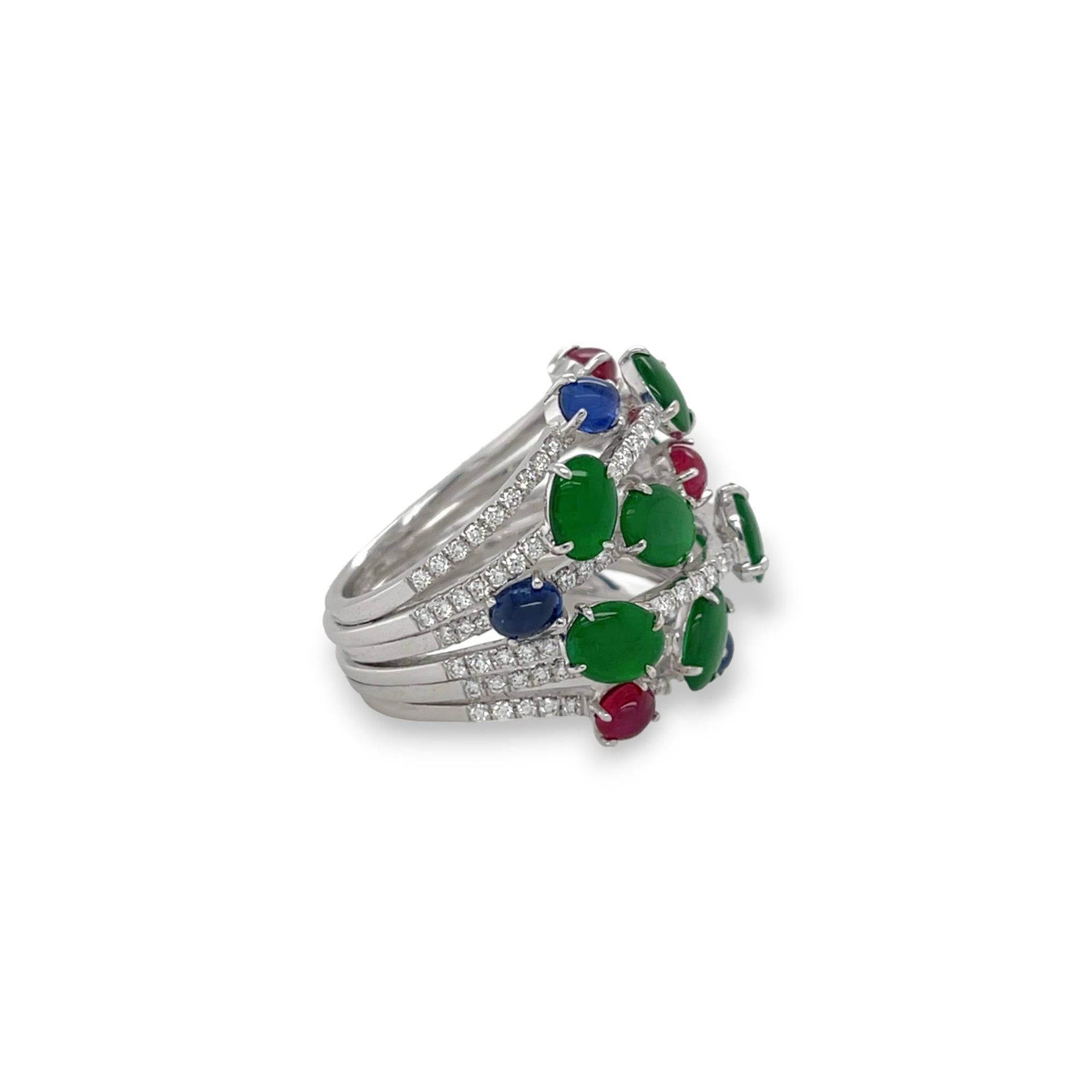 Jadeite, Sapphire, Ruby & Diamond Ring - K.S. Sze & Sons