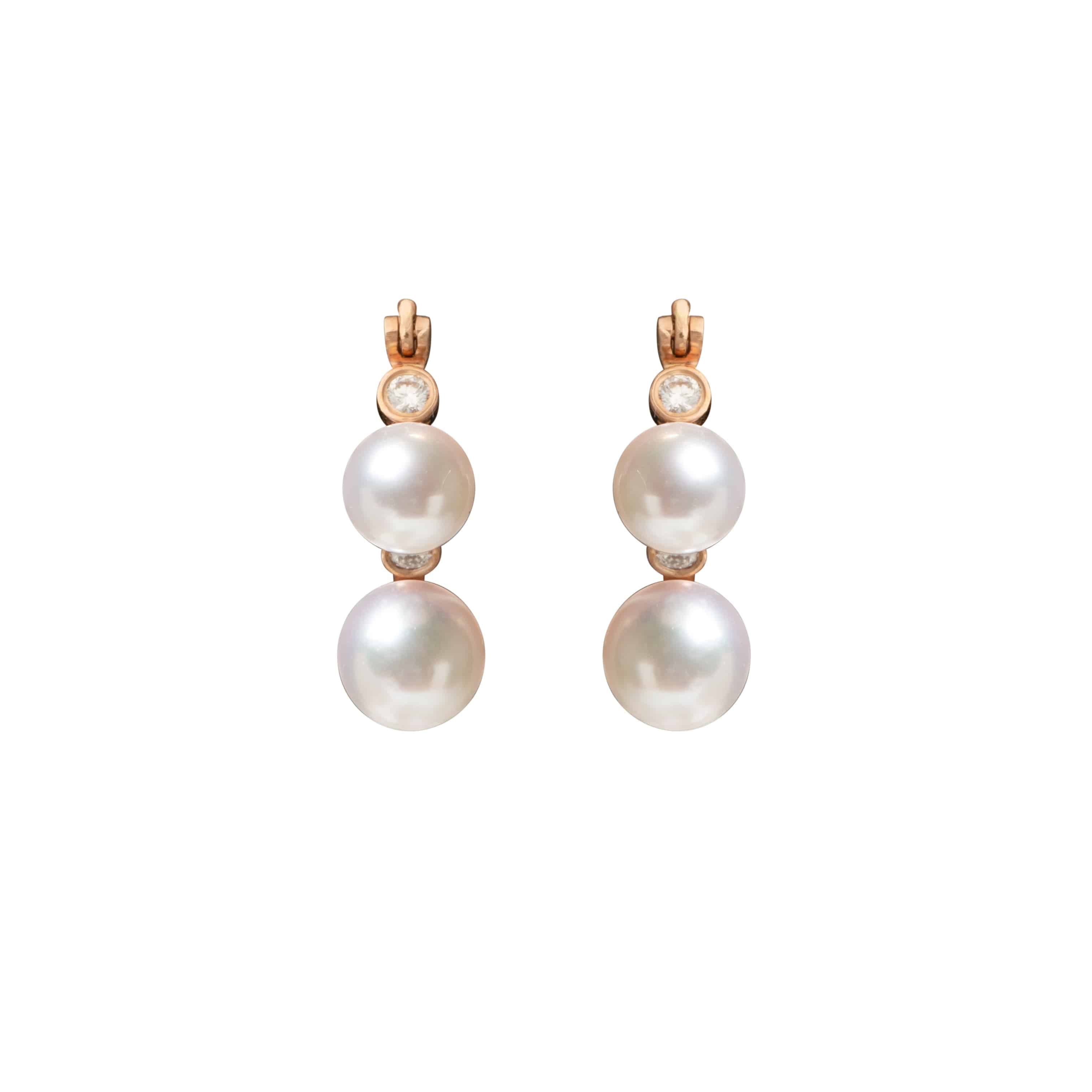 Japanese Cultured Pearl & Diamond Earrings