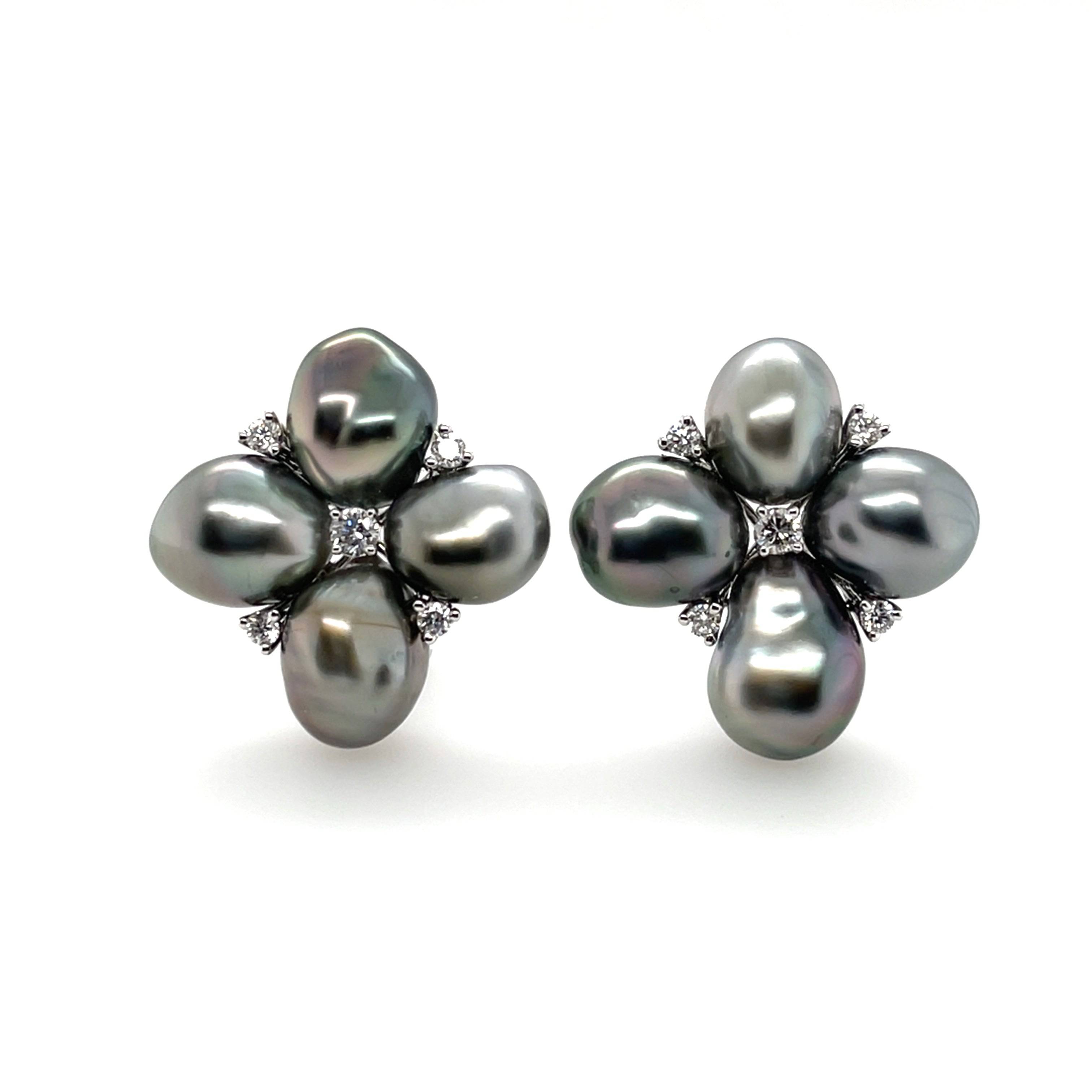 Keshi Pearl & White Diamond Earrings