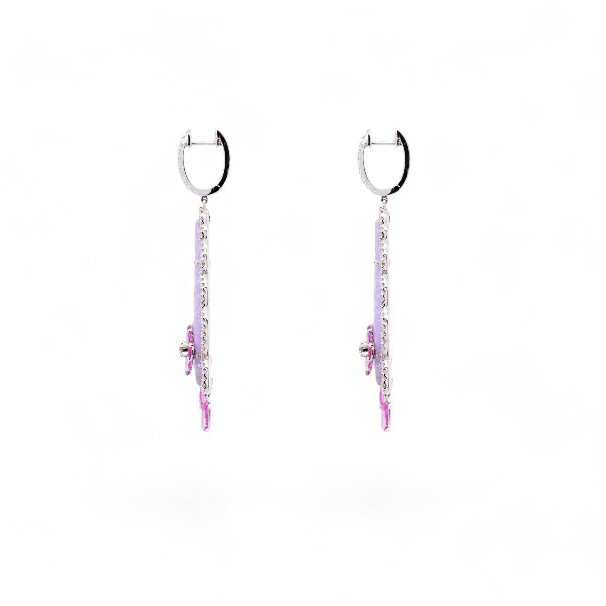 Lavender Jade, Pink Sapphire & Diamond Earrings - K.S. Sze & Sons