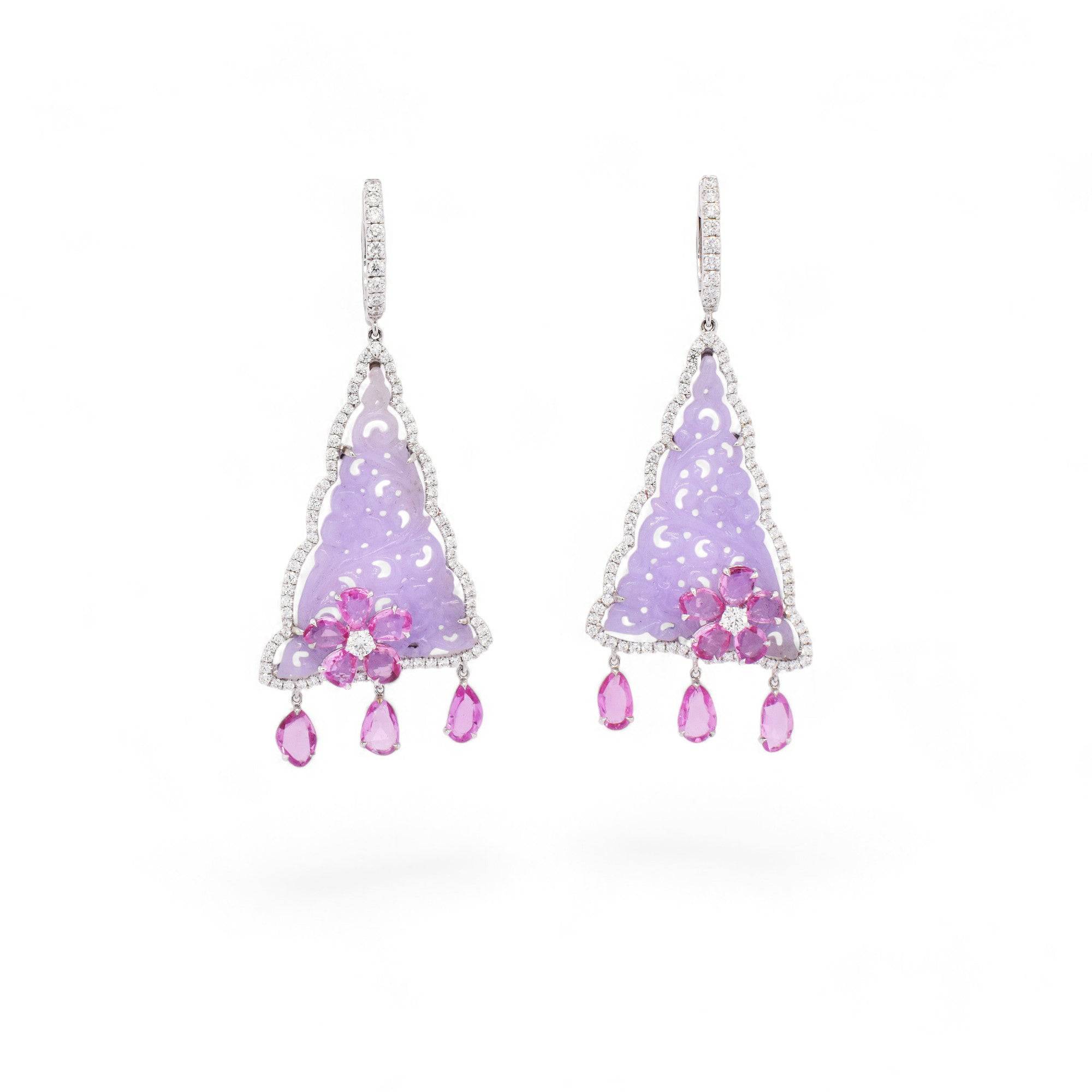 Lavender Jade, Pink Sapphire & Diamond Earrings - K.S. Sze & Sons