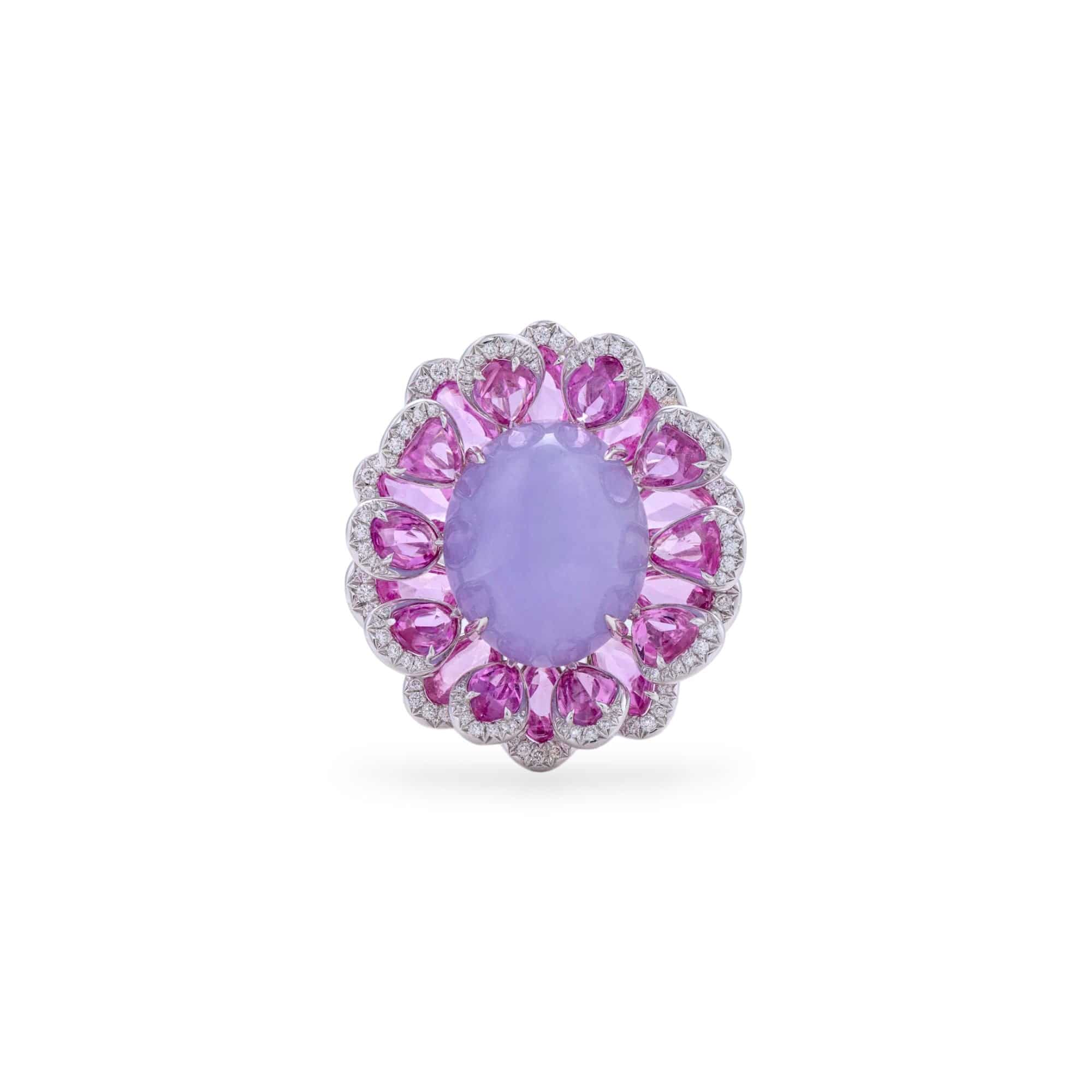 Lavender Jade, Pink Sapphire & Diamond Ring - K.S. Sze & Sons