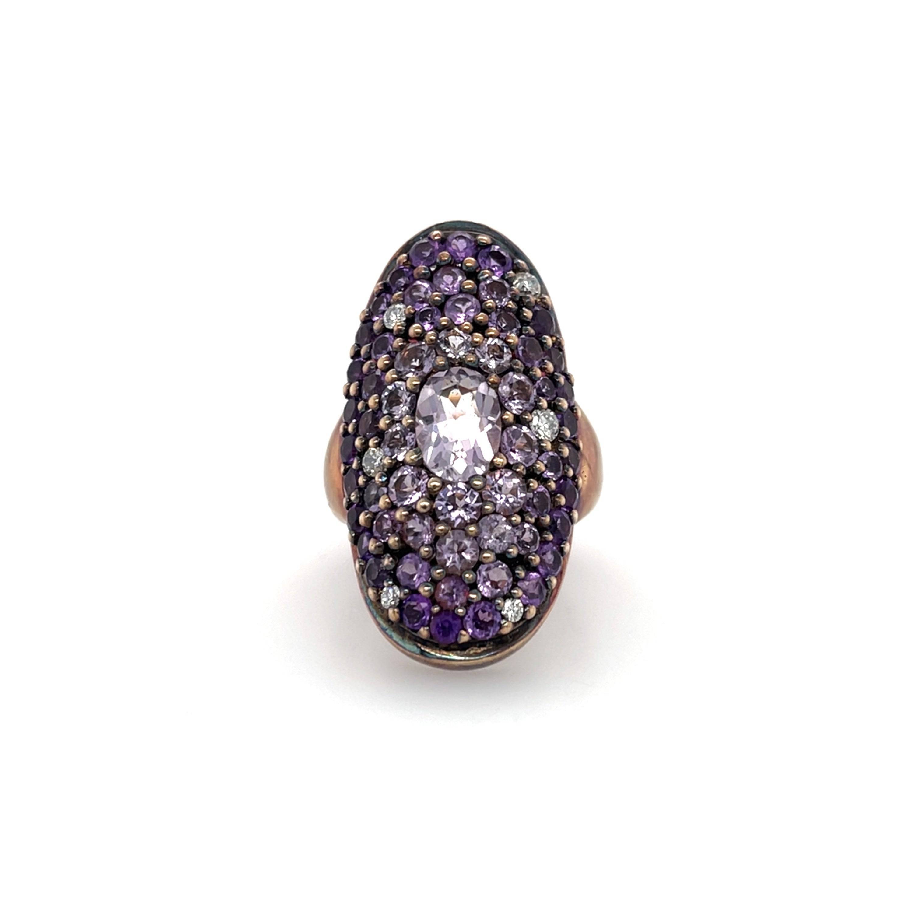 Long Oval Diamond Amethyst Cocktail Ring - K.S. Sze & Sons