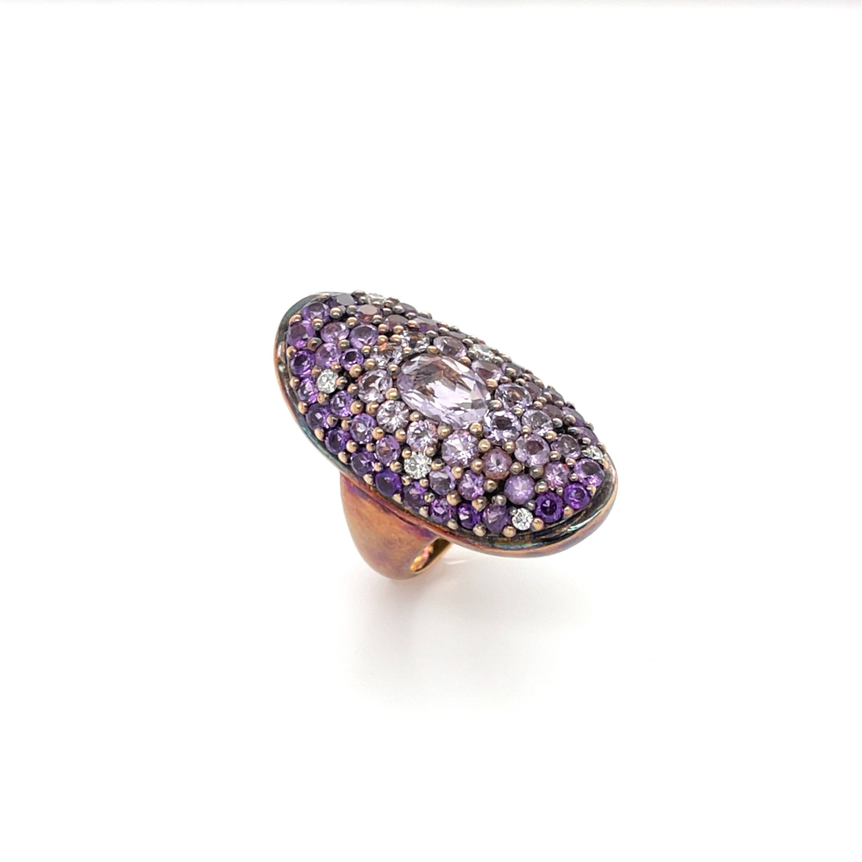 Long Oval Diamond Amethyst Cocktail Ring - K.S. Sze & Sons