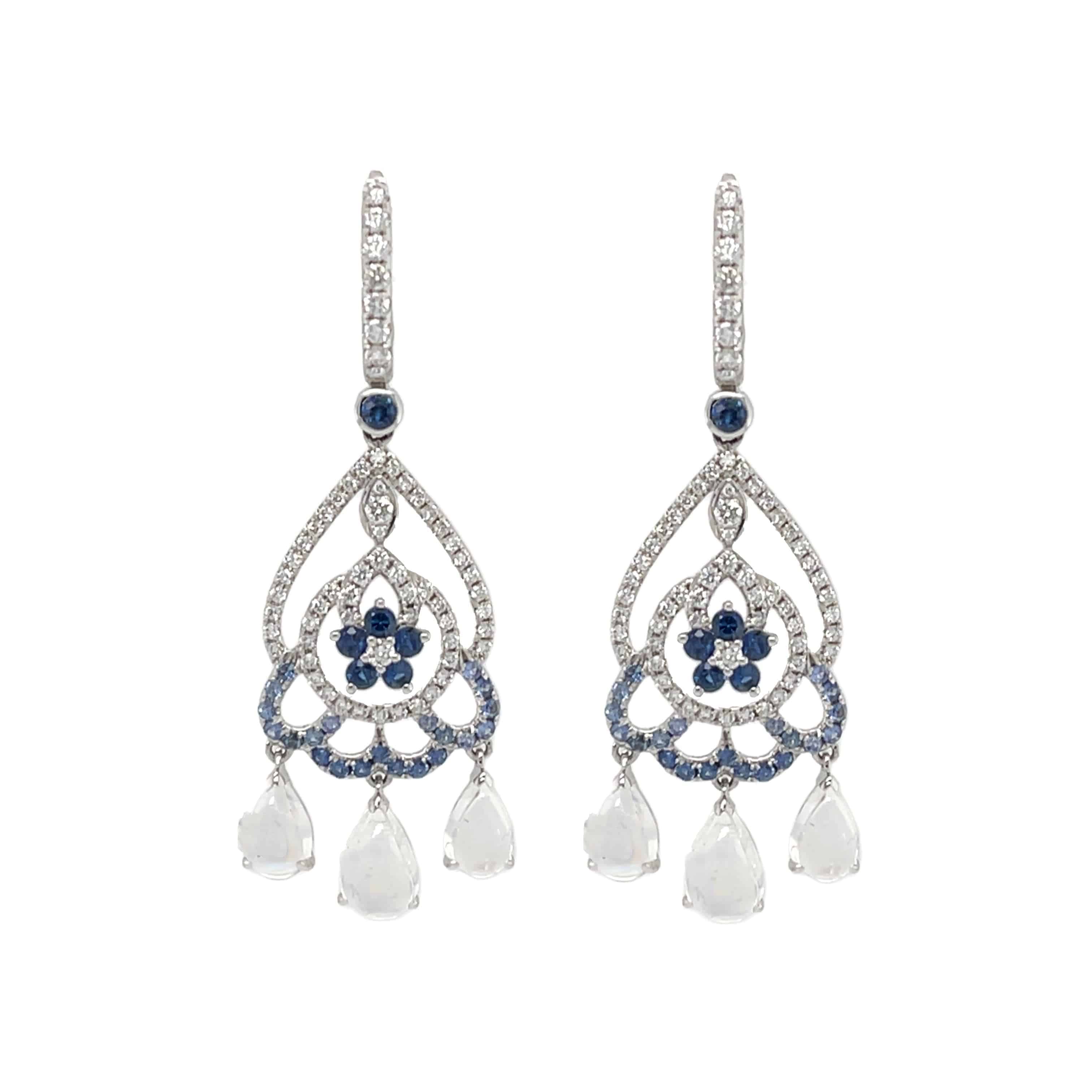 Moonstone, Sapphire & Diamond Drop Earrings