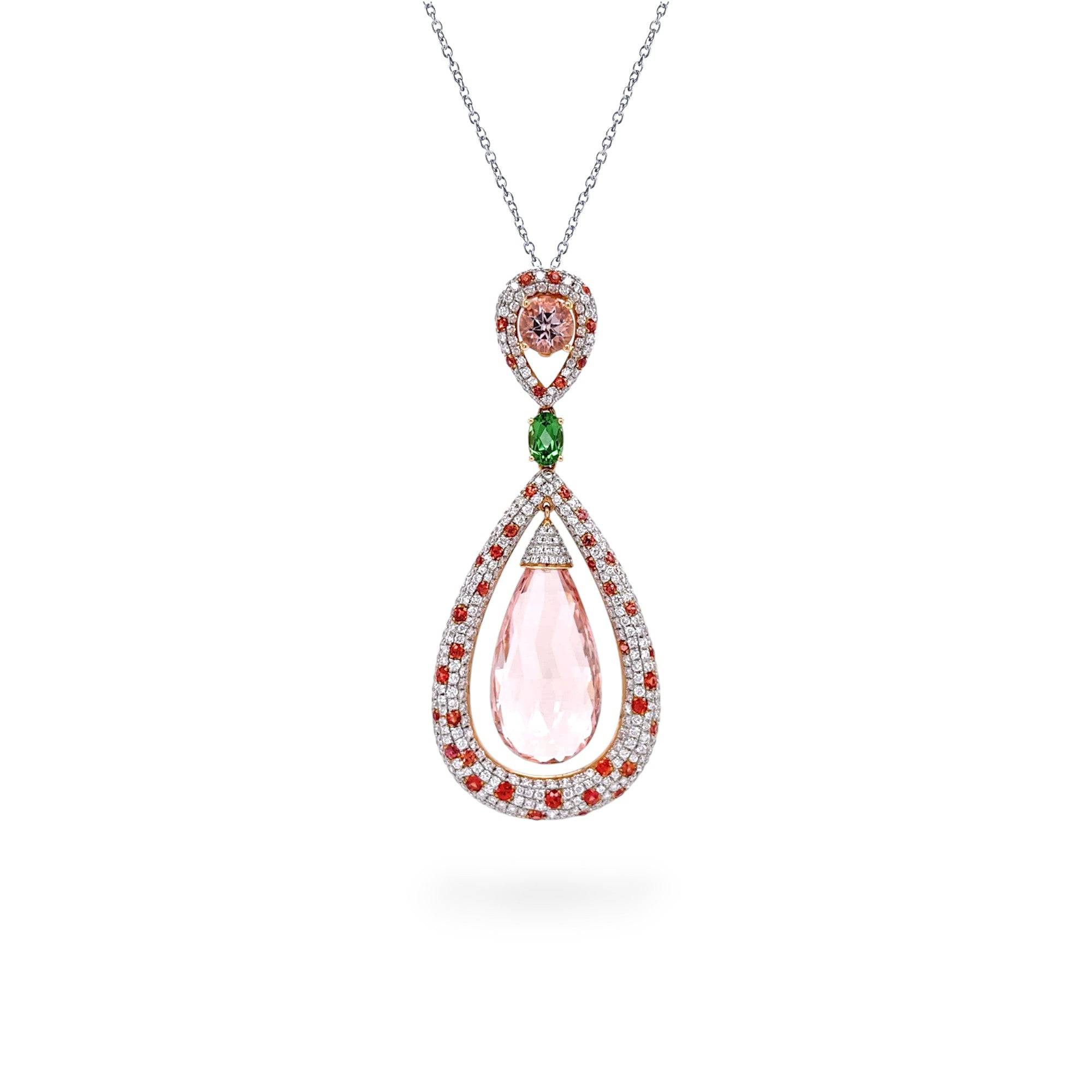 Morganite, Tourmaline, Sapphire & Diamond Pendant - K.S. Sze & Sons