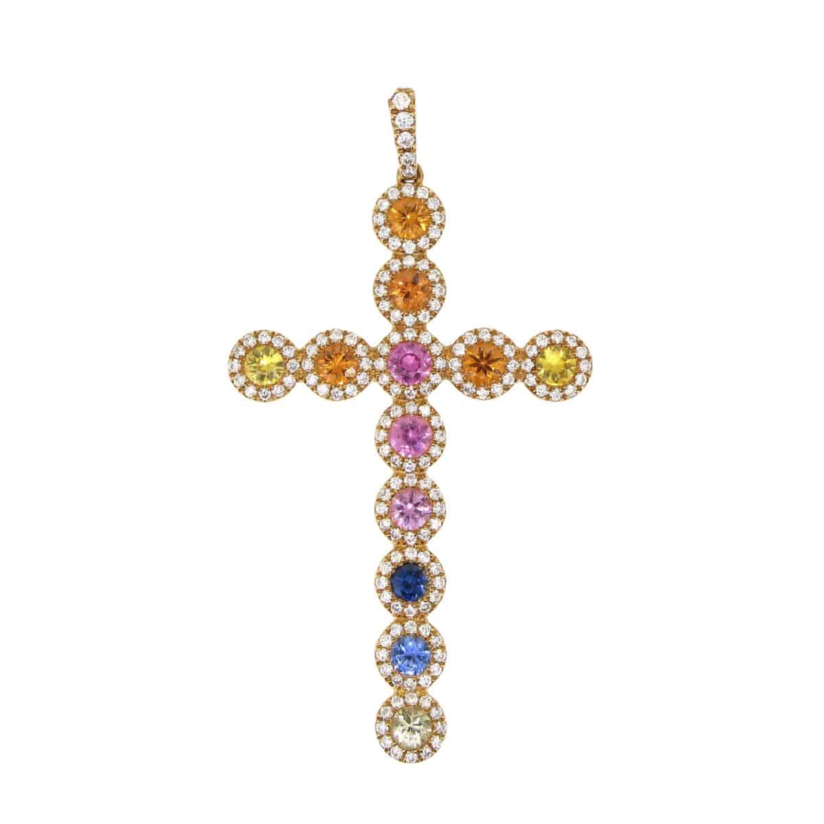 Multicolored Sapphire Cross Pendant - K.S. Sze & Sons